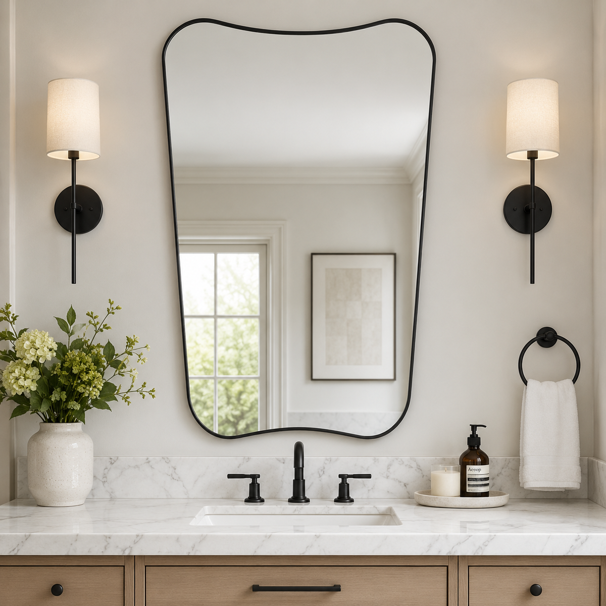 Italian Luxury Style Irregular Scalloped Wall Mirror for Bathroom |Stainless Steel Frame