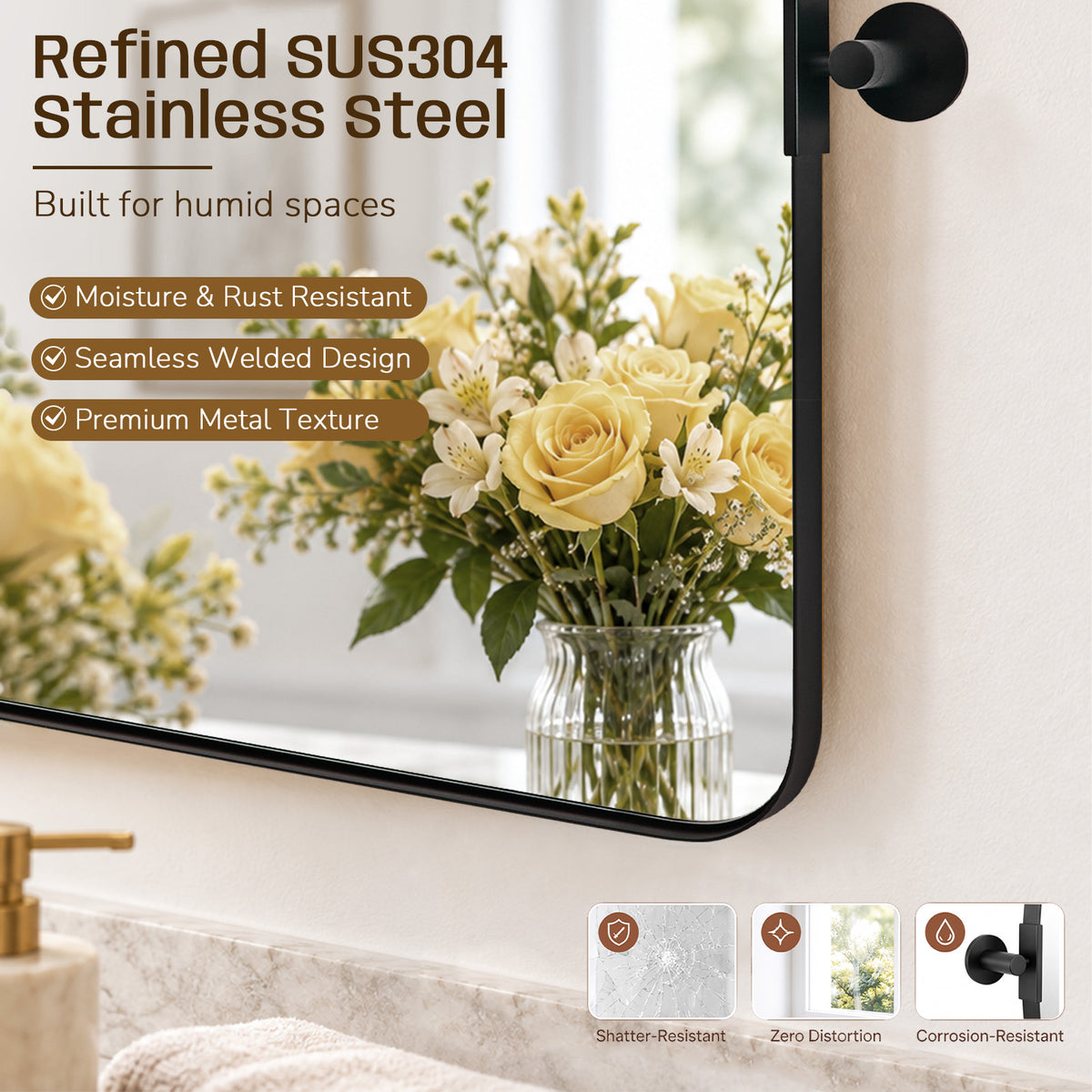 Tilting Rectangular Pivot Mirror for Bathroom/Vanity Floating Mirror | Stainless Steel Frame