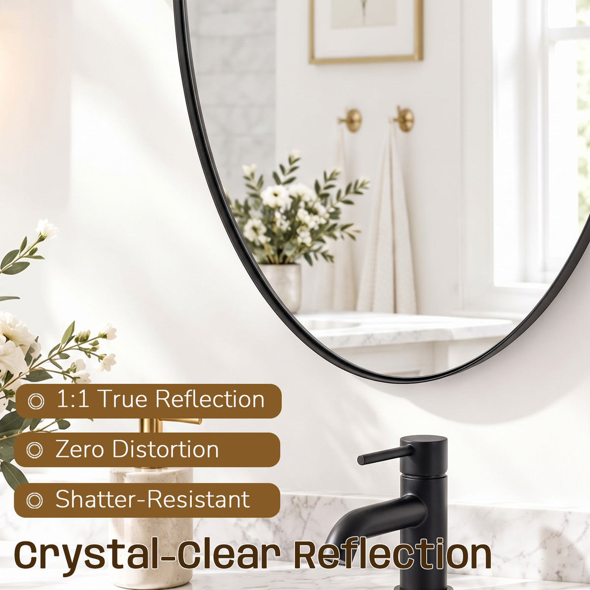 Oval Pivot Mirrors Adjustable Tilting Angle Floating Bathroom Mirror| Stainless Steel Framed
