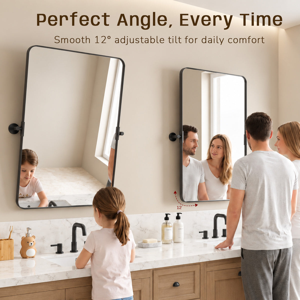 Tilting Rectangular Pivot Mirror for Bathroom/Vanity Floating Mirror | Stainless Steel Frame