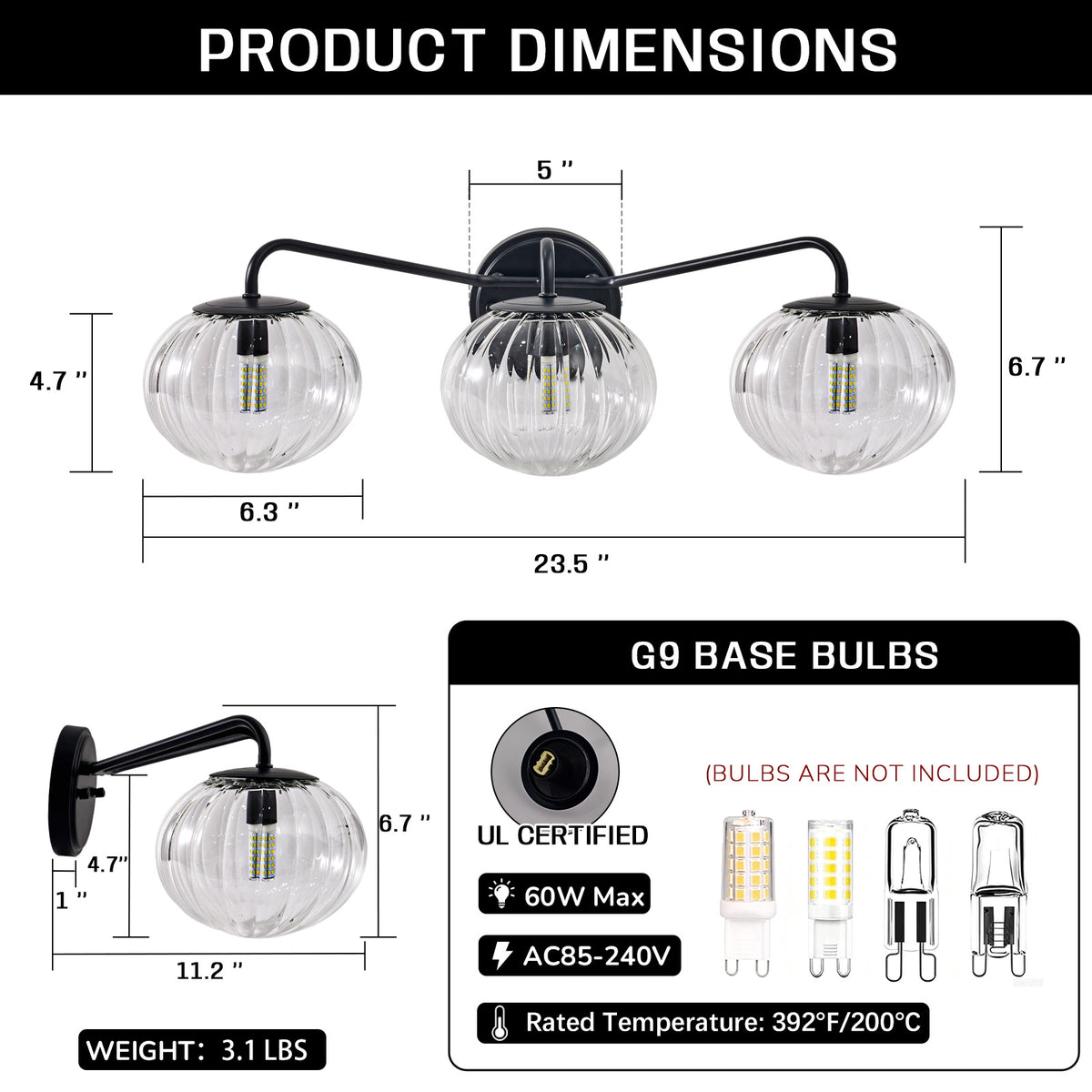 Contemporary Pumpkin Clear Glass Shades Bathroom Wall Sconce
