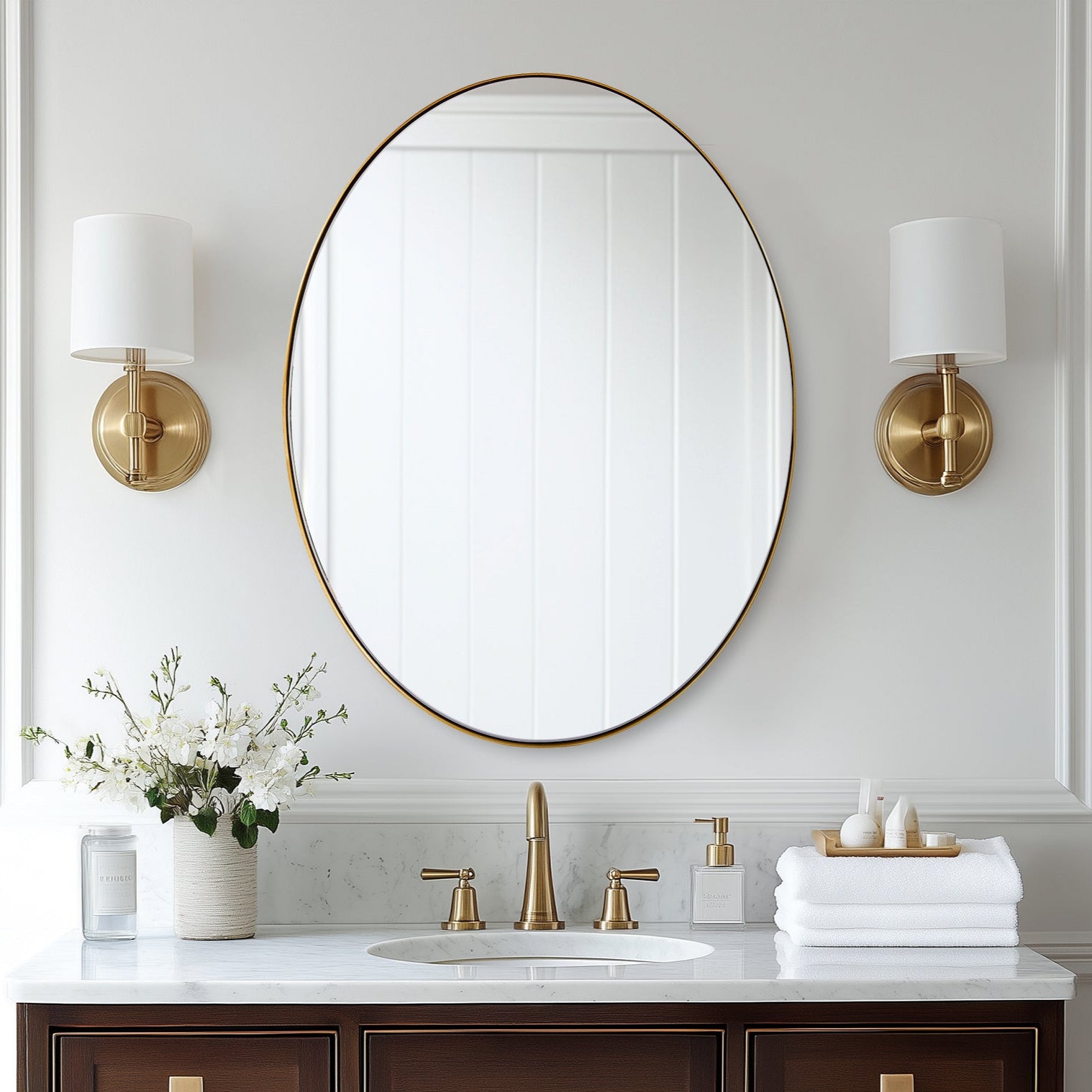 Modern Oval Bathroom Wall Mirrors |Stainless Steel Framed