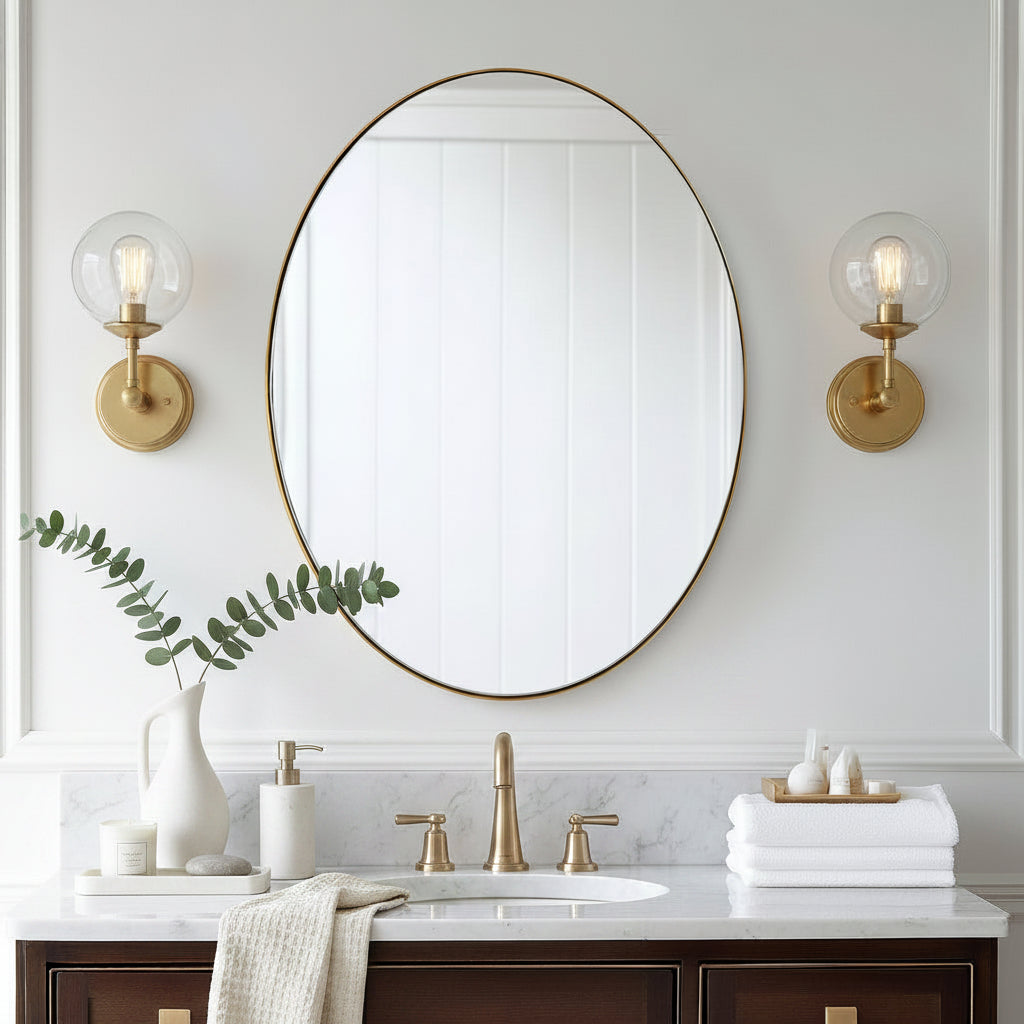 Modern Oval Bathroom Wall Mirrors |Stainless Steel Framed