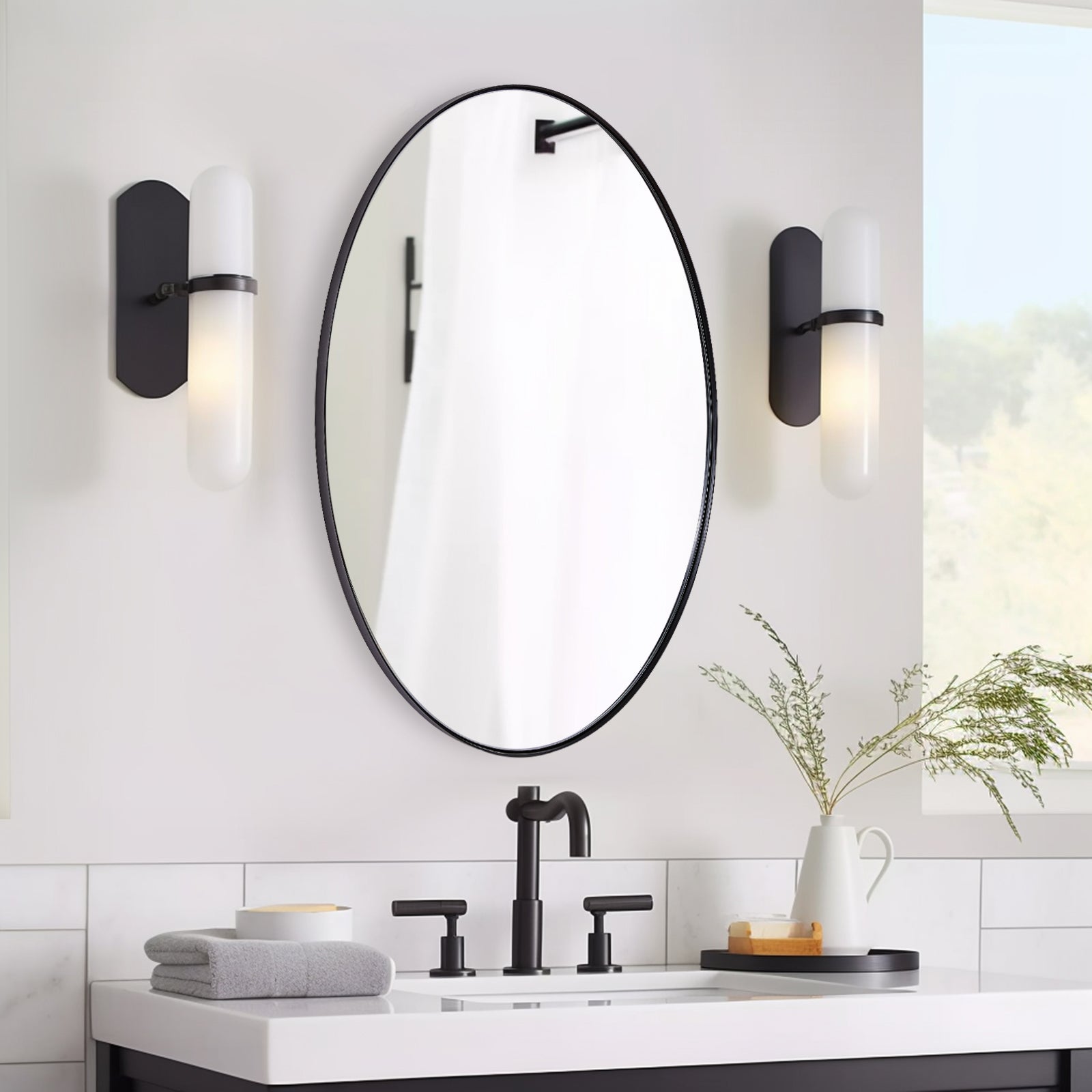 Modern Oval Bathroom Wall Mirrors |Stainless Steel Framed
