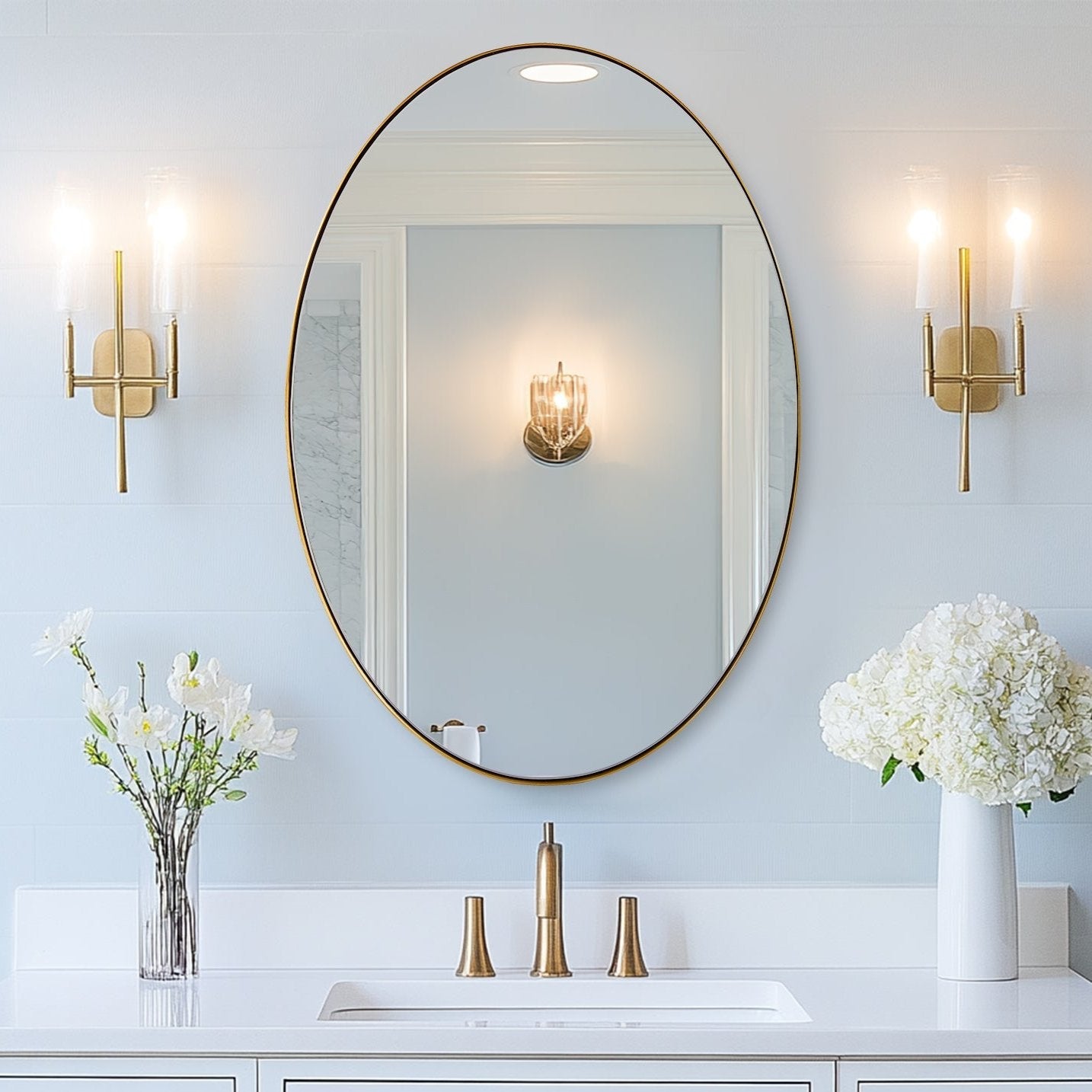 Open Box Like New: Modern Oval Bathroom Wall Mirrors |Stainless Steel Framed