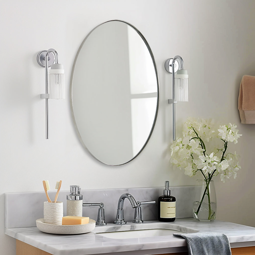 Modern Oval Bathroom Wall Mirrors |Stainless Steel Framed