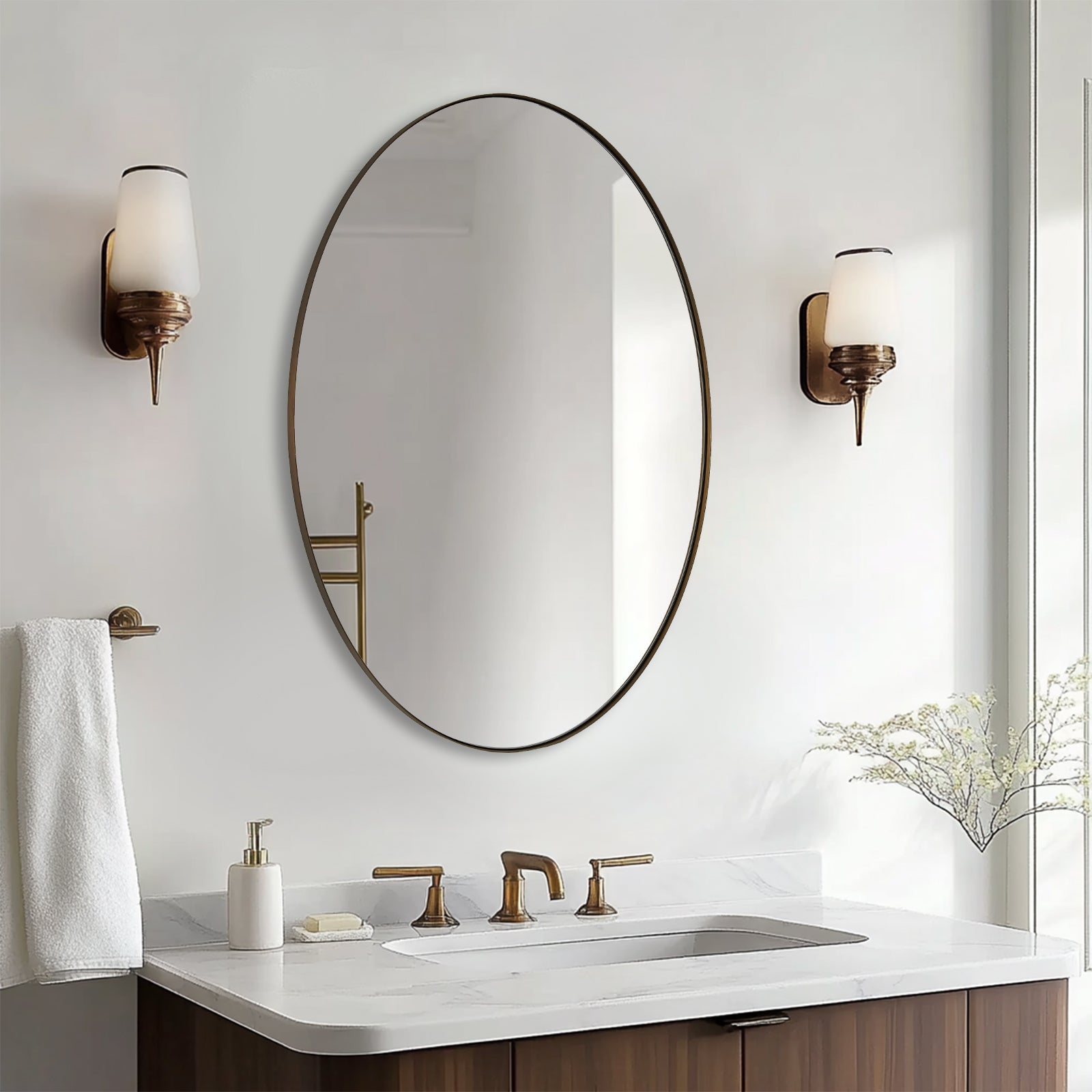 Modern Oval Bathroom Wall Mirrors |Stainless Steel Framed