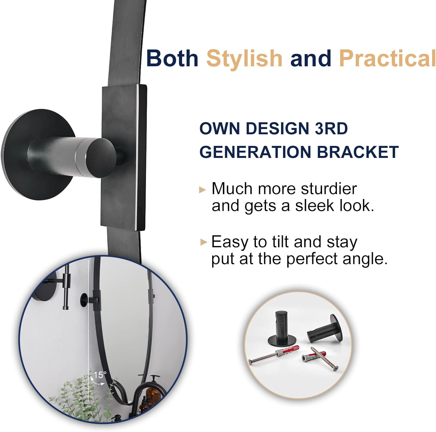 Oval Pivot Mirrors Adjustable Tilting Angle Floating Bathroom Mirror| Stainless Steel Framed