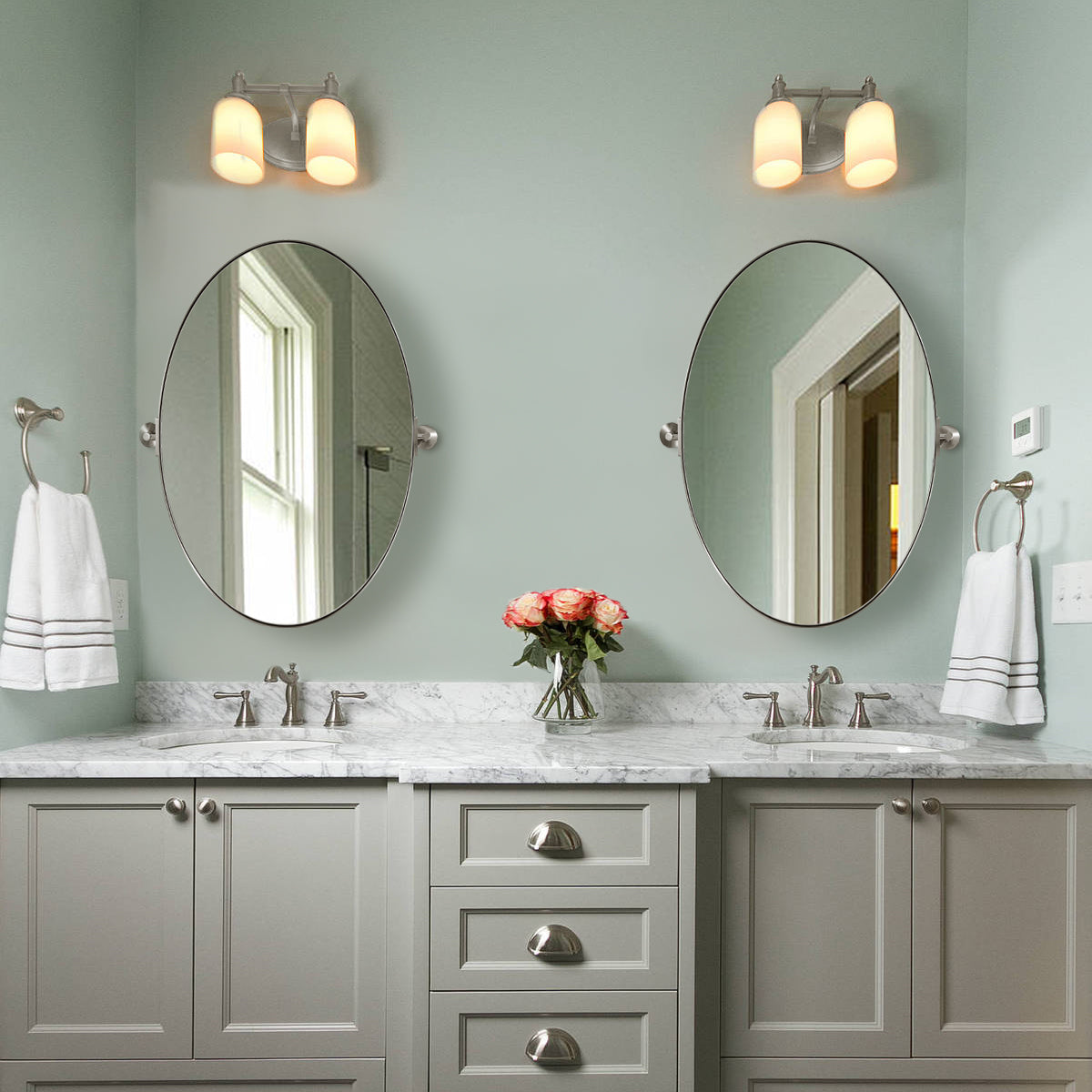 Oval Pivot Mirrors Adjustable Tilting Angle Floating Bathroom Mirror| Stainless Steel Framed