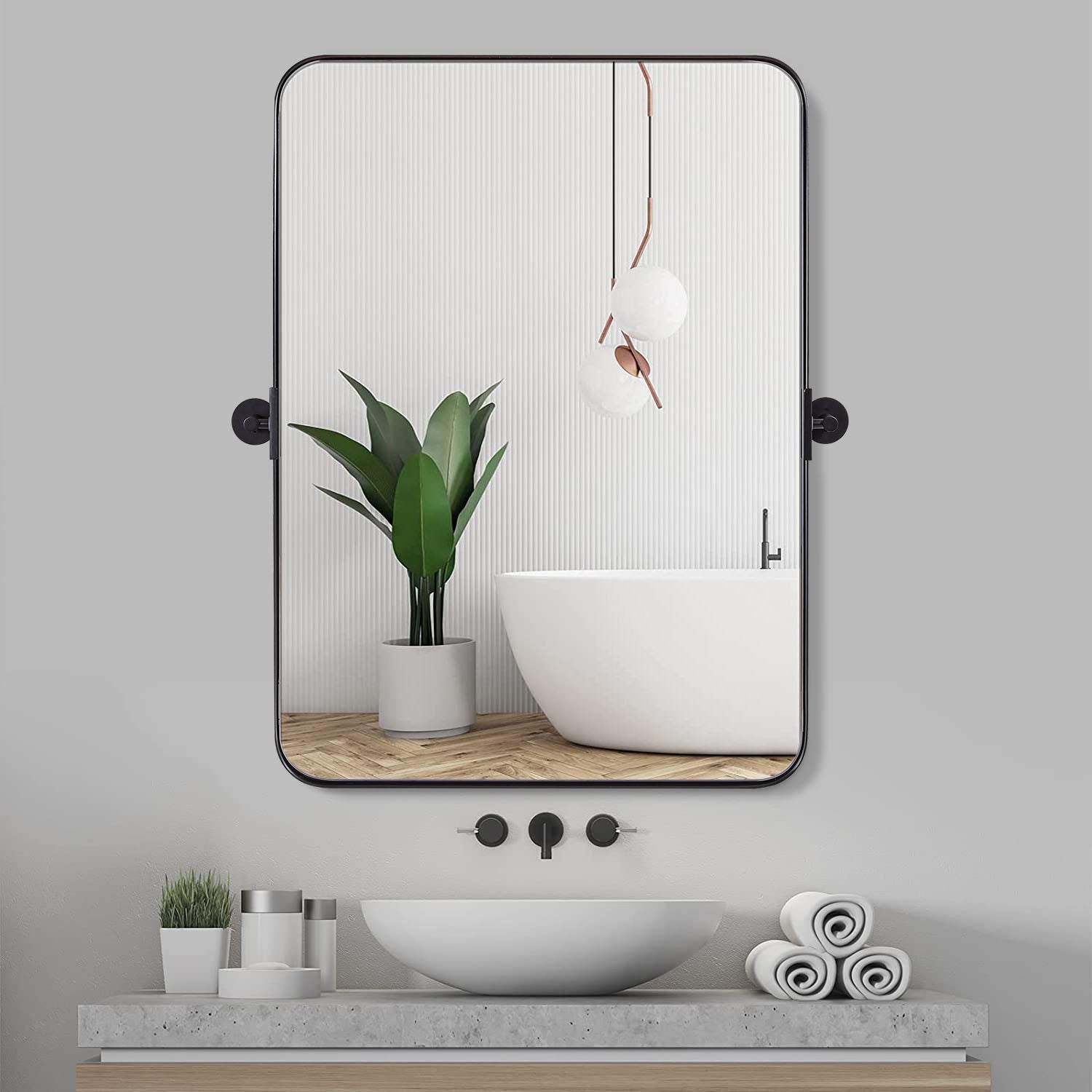Tilting Rectangular Pivot Mirror for Bathroom/Vanity Floating Mirror | Stainless Steel Frame