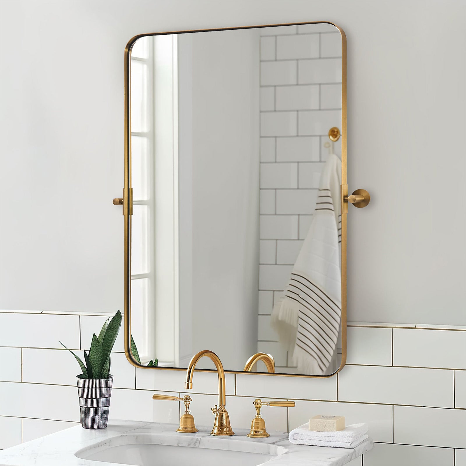 Tilting Rectangular Pivot Mirror for Bathroom/Vanity | Stainless Steel Frame