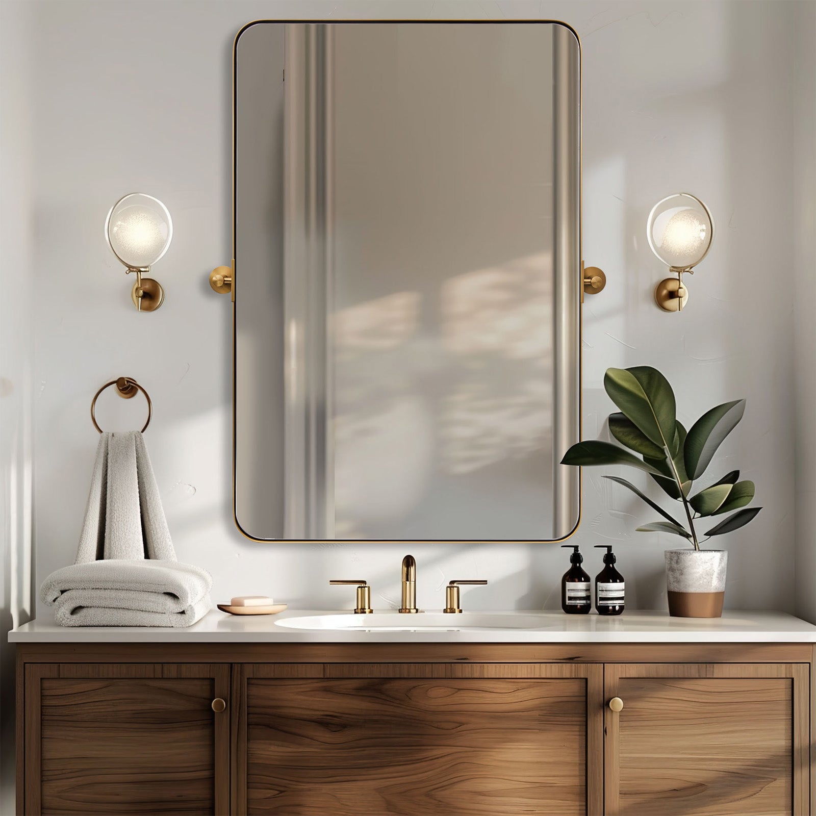 Tilting Rectangular Pivot Mirror for Bathroom/Vanity | Stainless Steel Frame