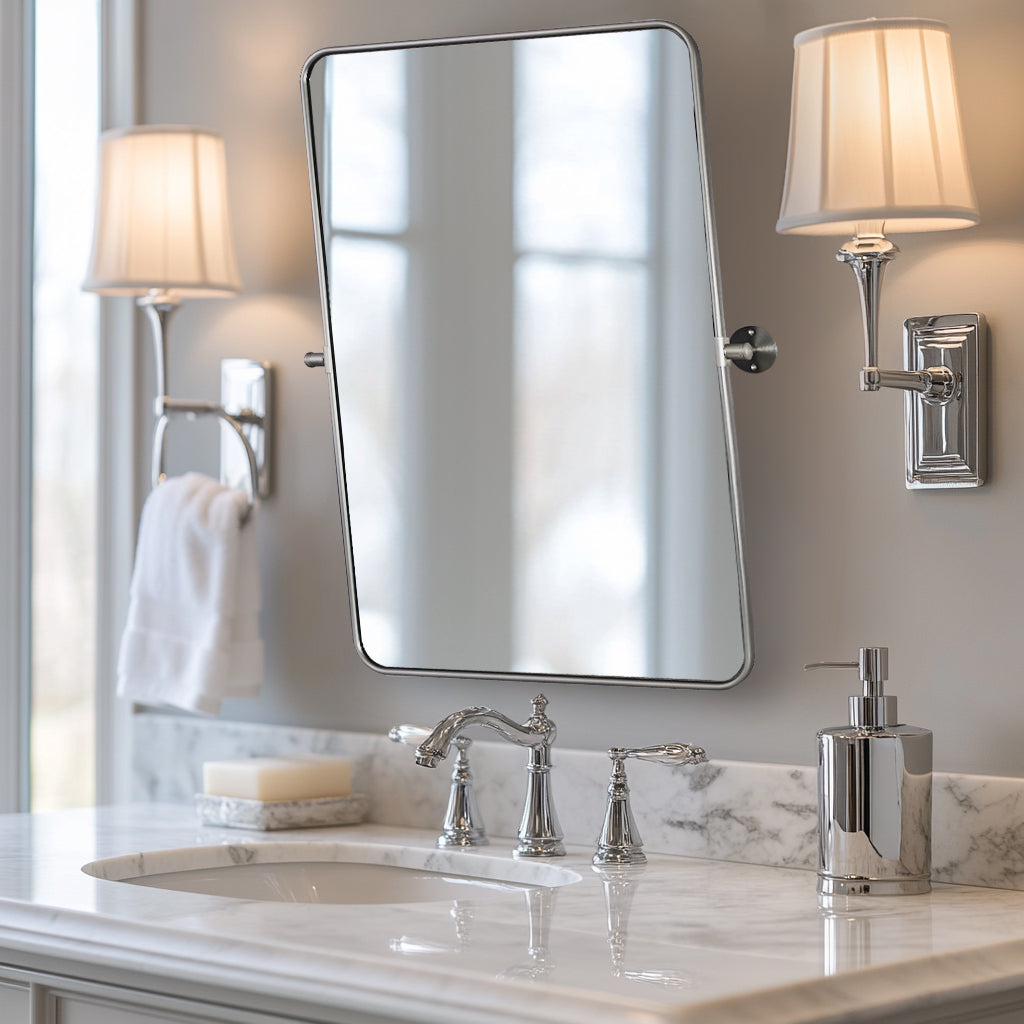 Modern Rectangle Pivot Mirror Adjustable Floating / Tilting Bathroom Mirror