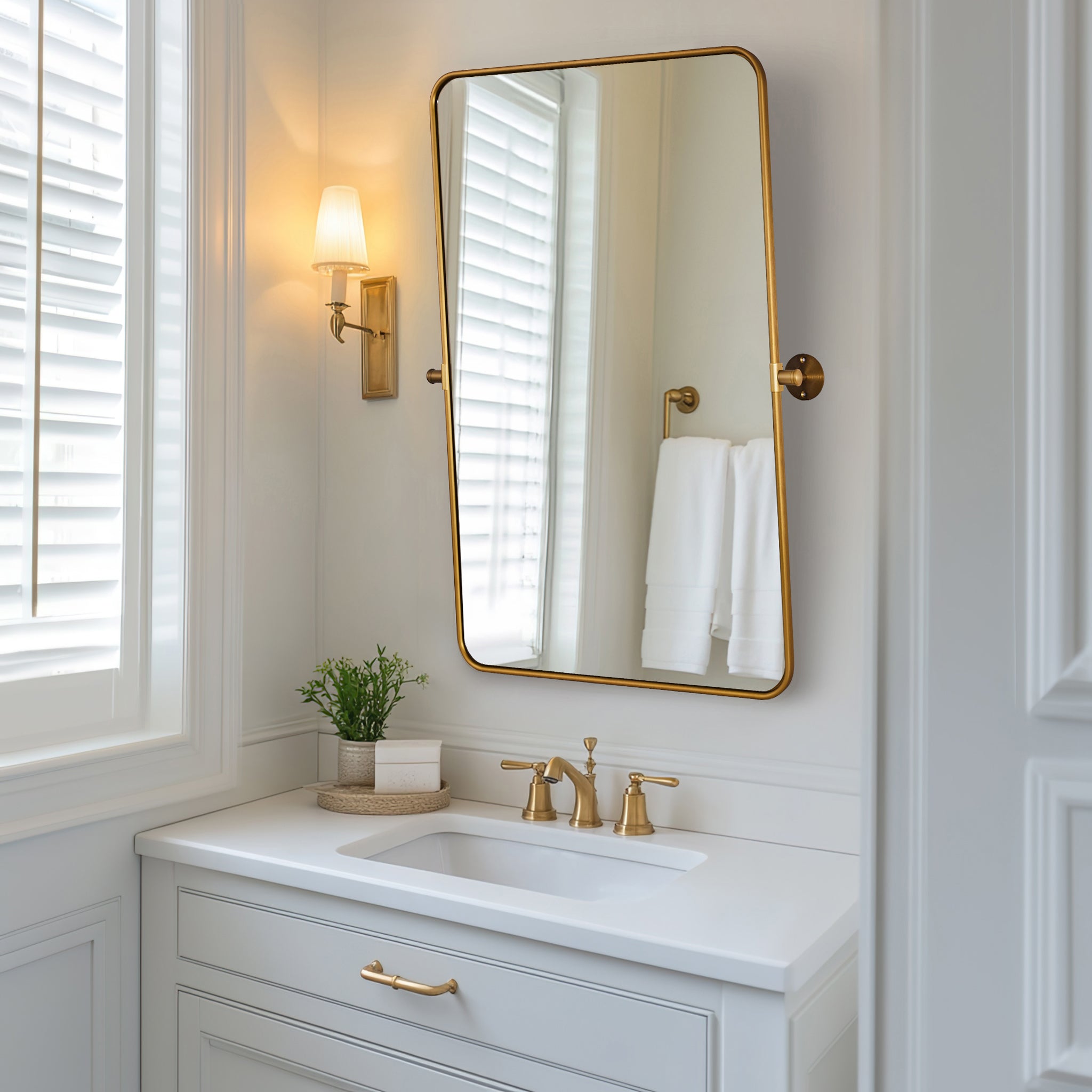 Modern Rectangle Pivot Mirror Adjustable Floating / Tilting Bathroom Mirror