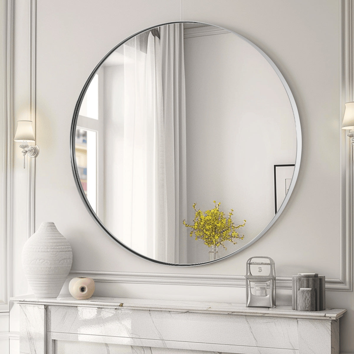 Contemporary Round Bathroom Mirrors Circle Wall Mirrors | Stainless Steel Frame