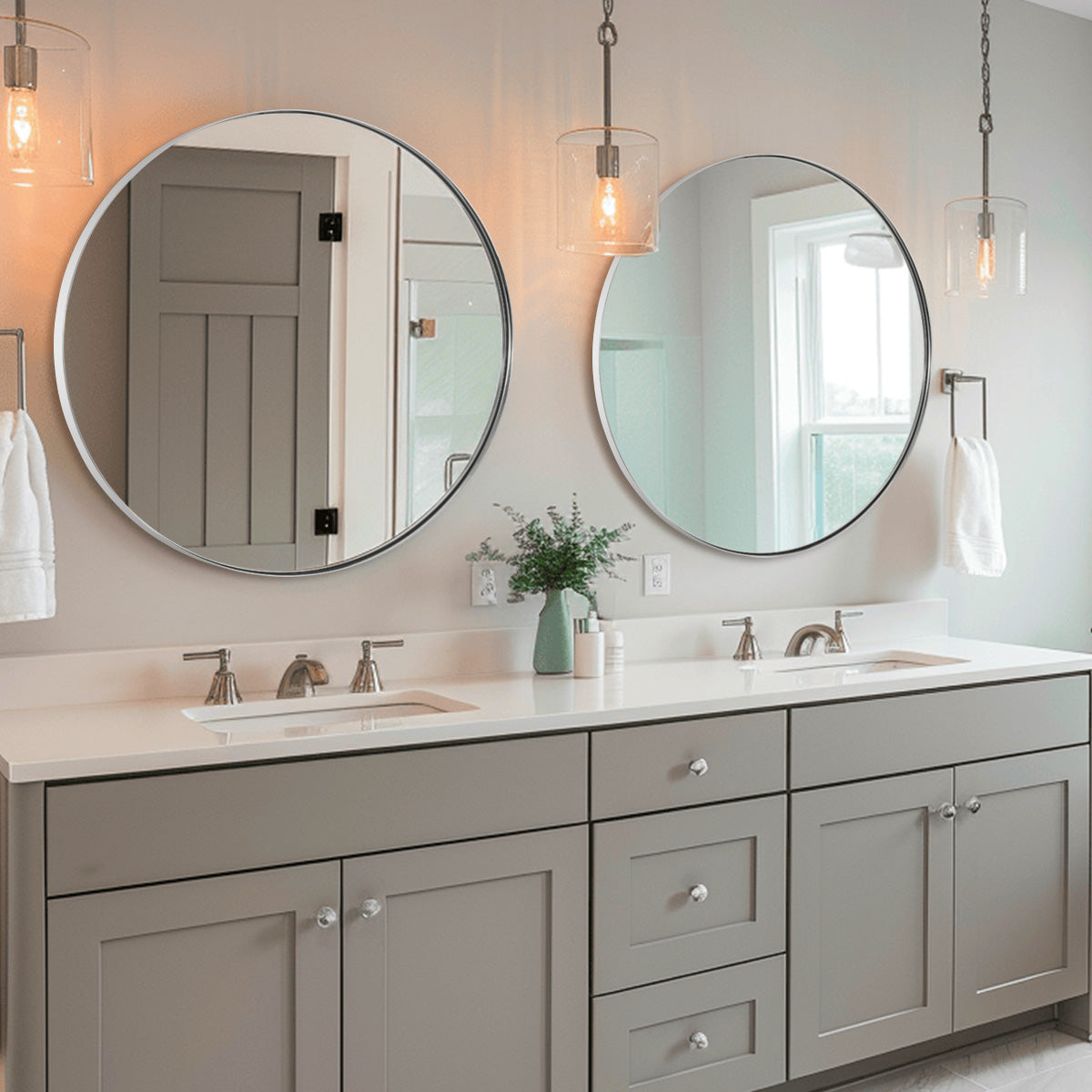 Contemporary Round Bathroom Mirrors Circle Wall Mirrors | Stainless Steel Frame