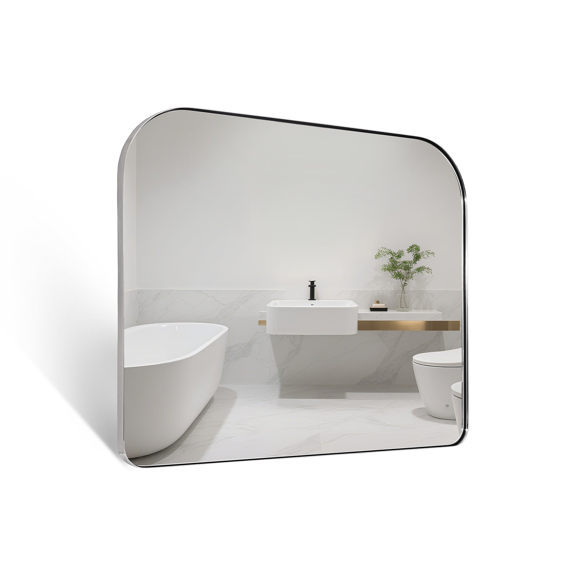 Modern Mantel Wide Arch Rectangle Bathroom Vanity Mirror | Stainless Steel Frame