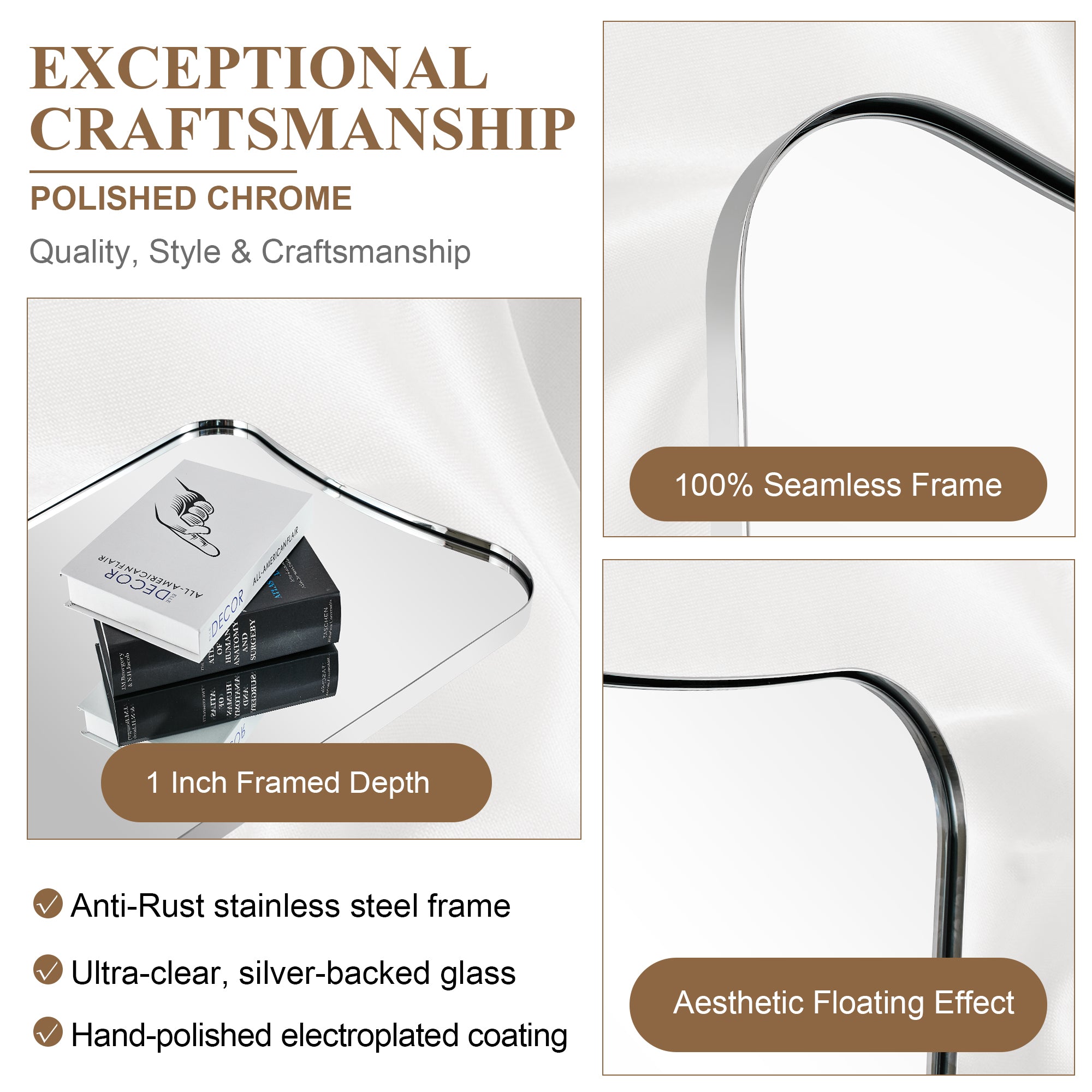 Contemporary Concave Scalloped Irregular Wall Mirror for Bathroom |Stainless Steel Frame