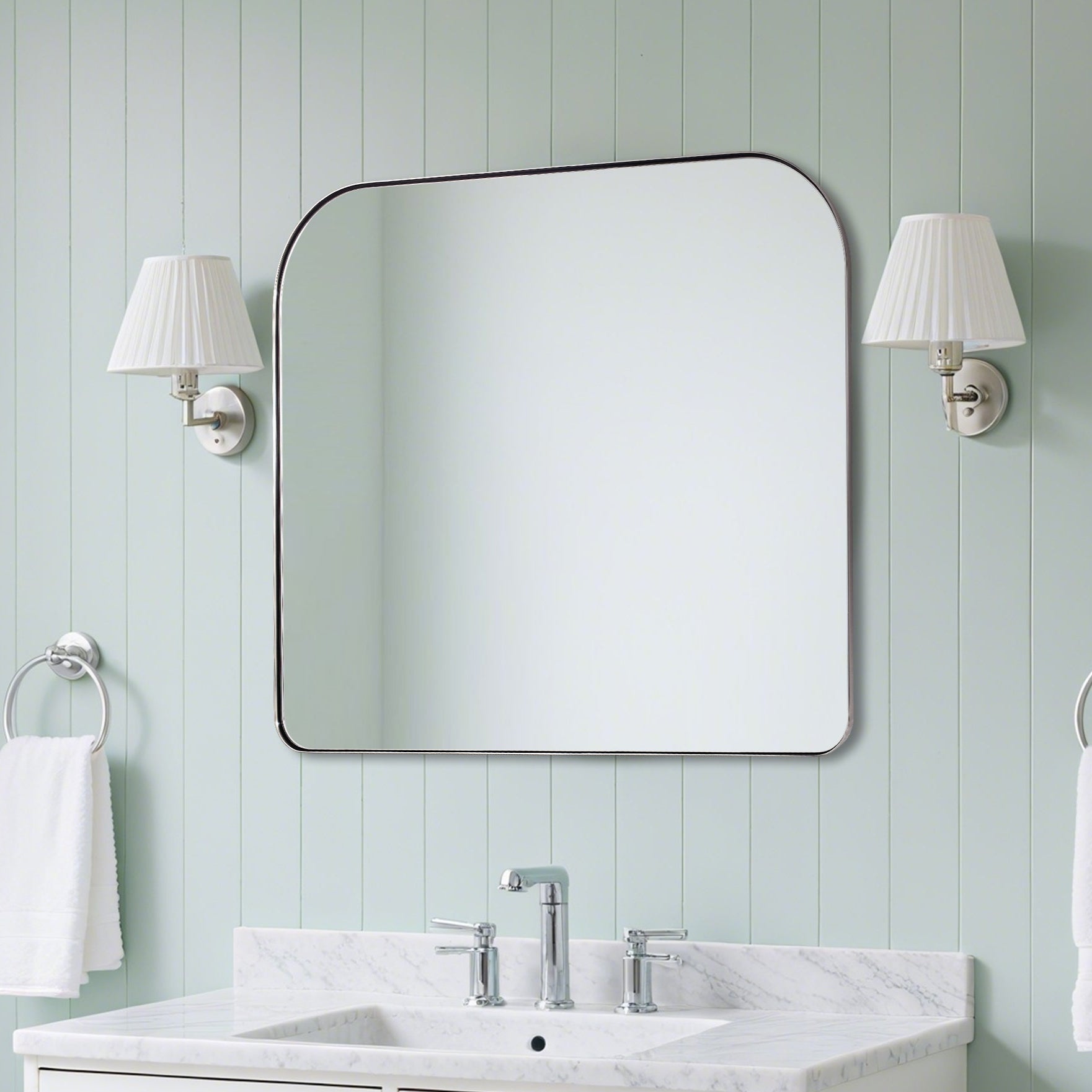 Modern Mantel Wide Arch Rectangle Bathroom Vanity Mirror | Stainless Steel Frame