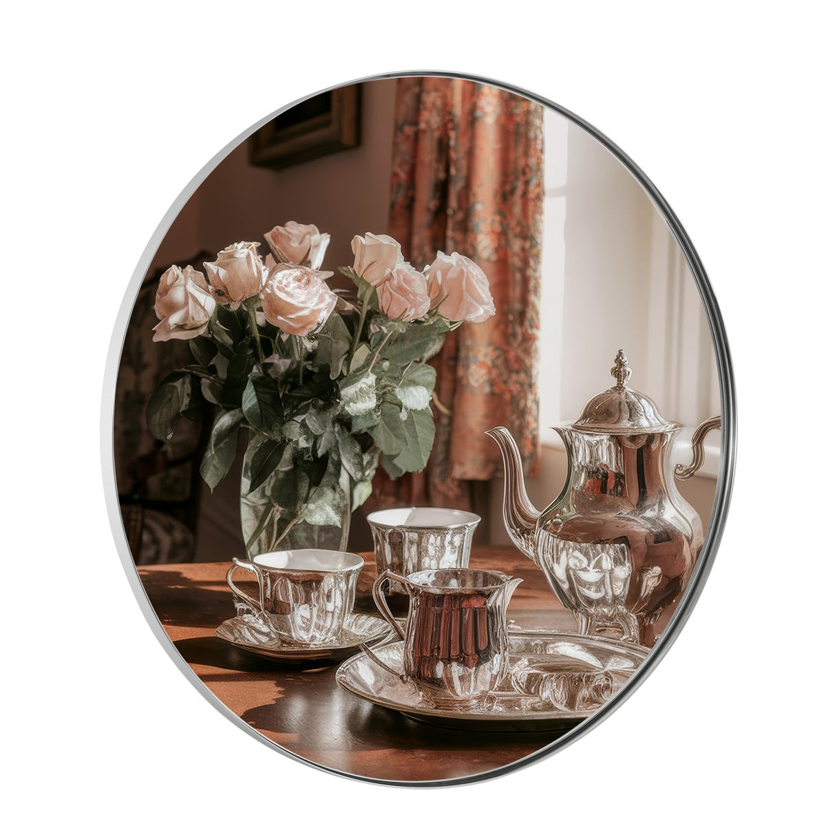 Contemporary Round Bathroom Mirrors Circle Wall Mirrors | Stainless Steel Frame