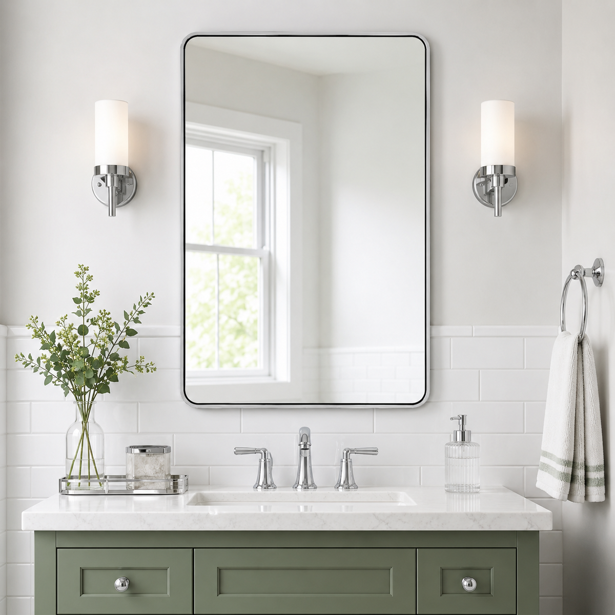 Modern Bold Framed Rectangle Wall Mirrors for Bathroom Wall| Stainless Steel Framed