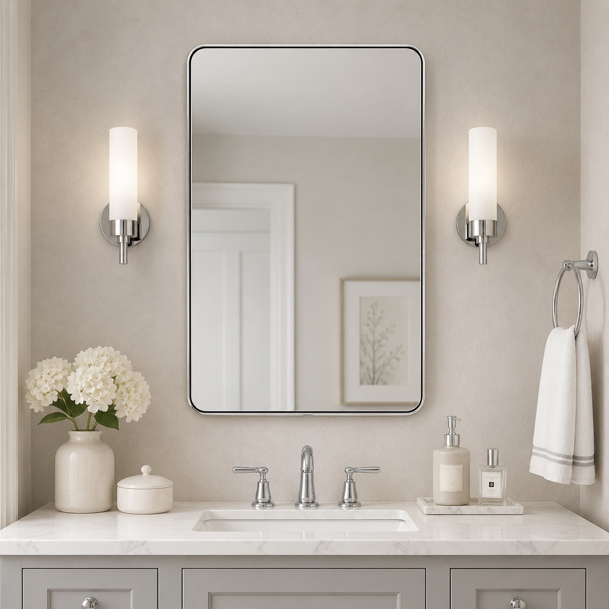 Modern Bold Framed Rectangle Wall Mirrors for Bathroom Wall| Stainless Steel Framed
