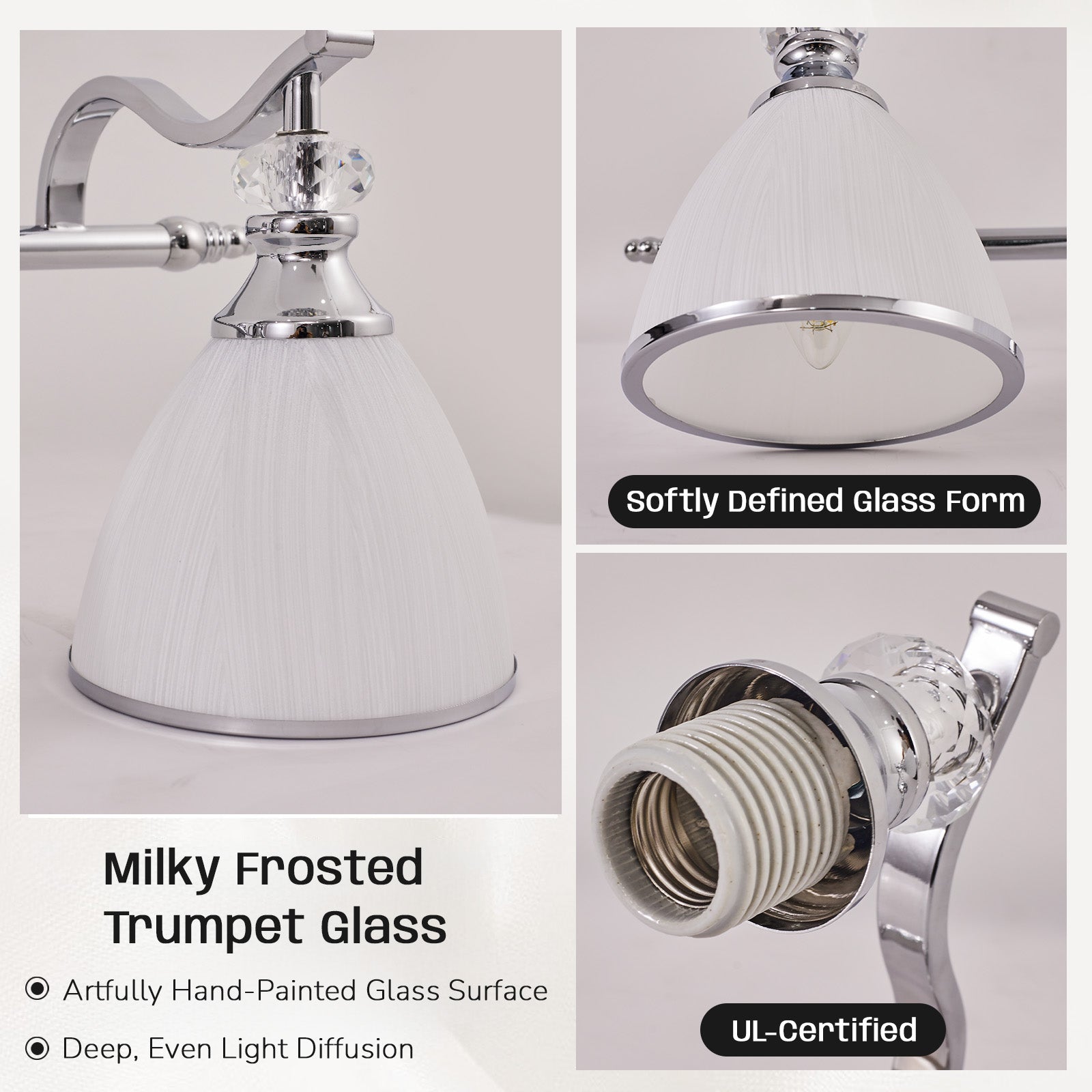 Artistical Metal Crank Frame White Frosted Trumpet Shade Bathroom Sconces