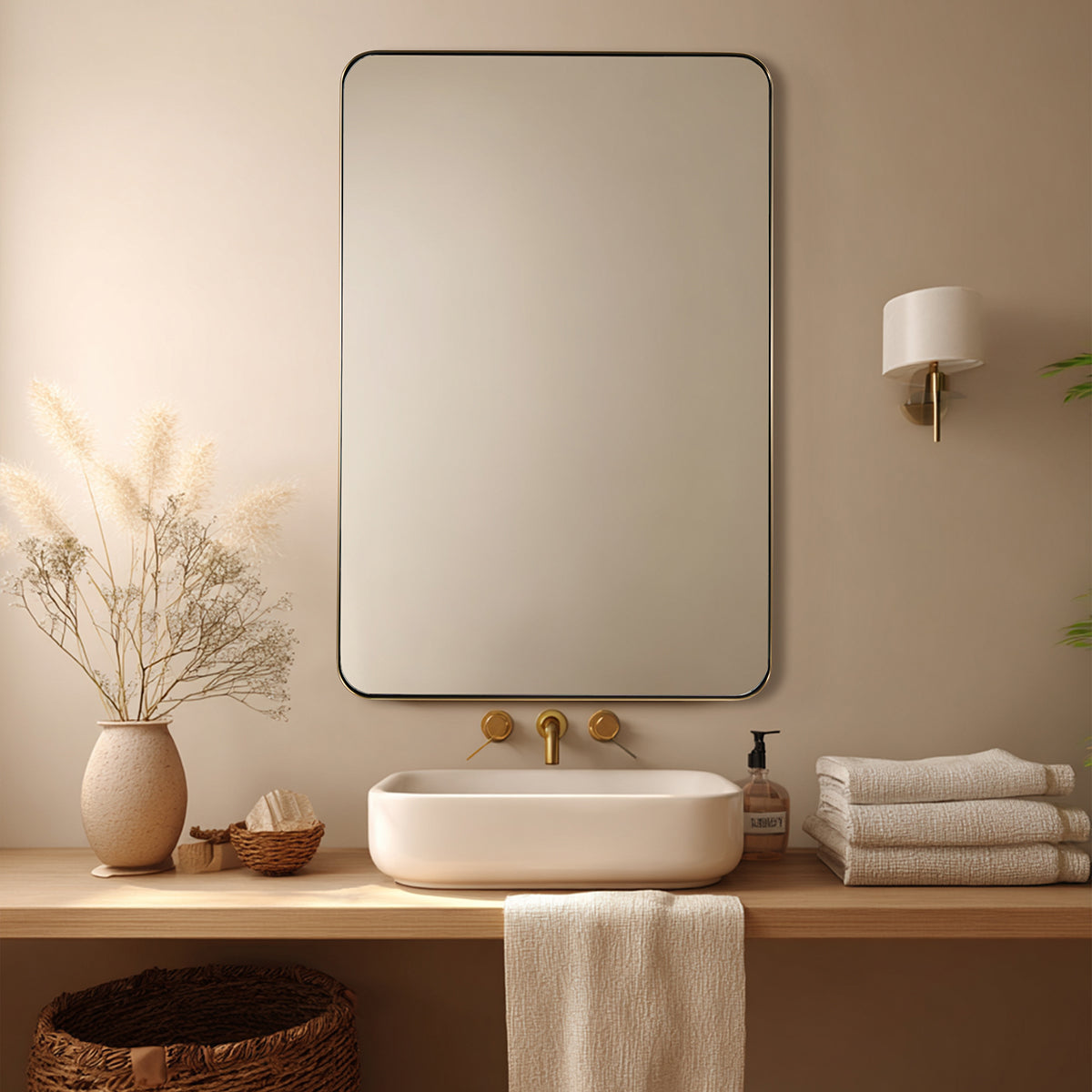 Modern Rounded Rectangle Mirror for Bathroom/ Vanity/ Wall | Stainless Steel Frame