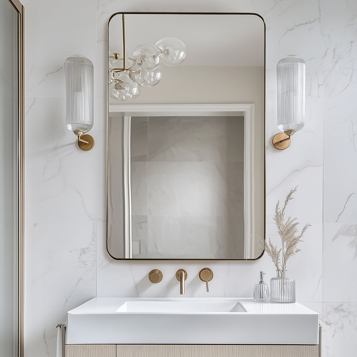 Modern Rounded Rectangle Mirror for Bathroom/ Vanity/ Wall | Stainless Steel Frame