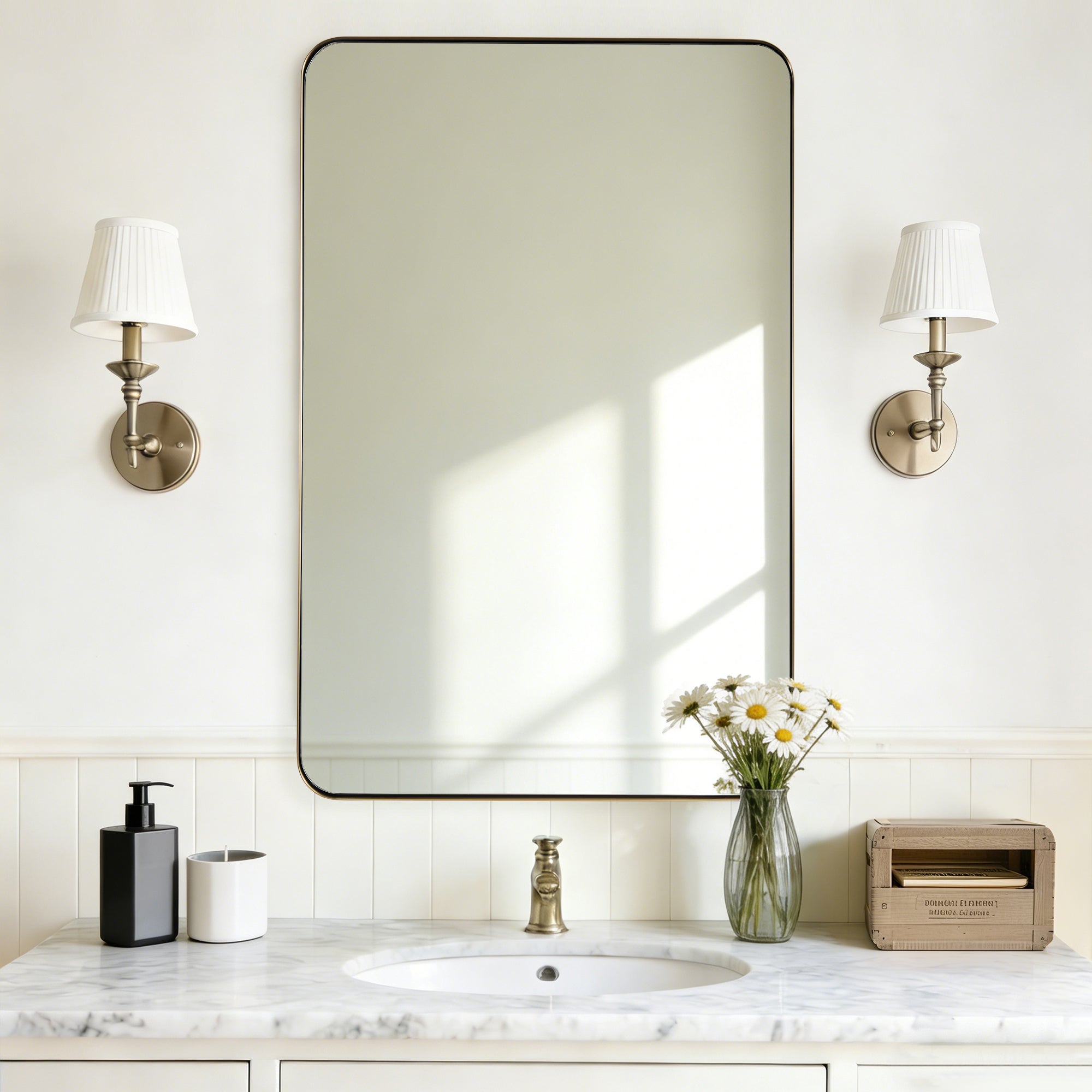 Modern Rounded Rectangle Mirror for Bathroom/ Vanity/ Wall | Stainless Steel Frame