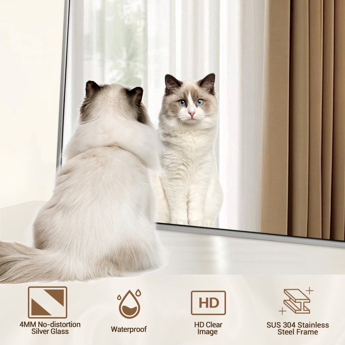 Contemporary Rounded Rectangular Bathroom Mirrors| Stainless Steel Thick Frame