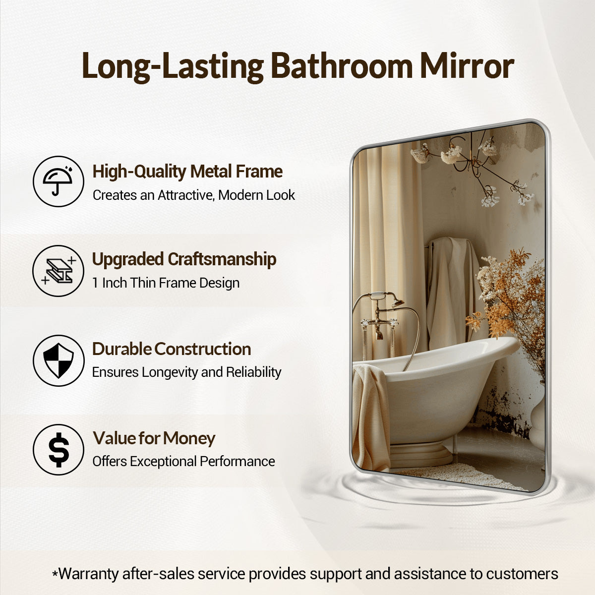 Contemporary Rounded Rectangular Bathroom Mirrors| Stainless Steel Thick Frame