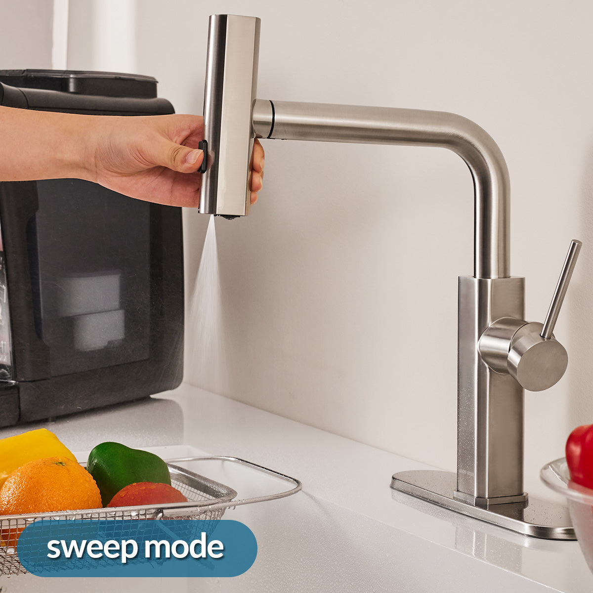 Modern Stainless Steel Single Hole Kitchen Faucet with Pull-Out Sprayer