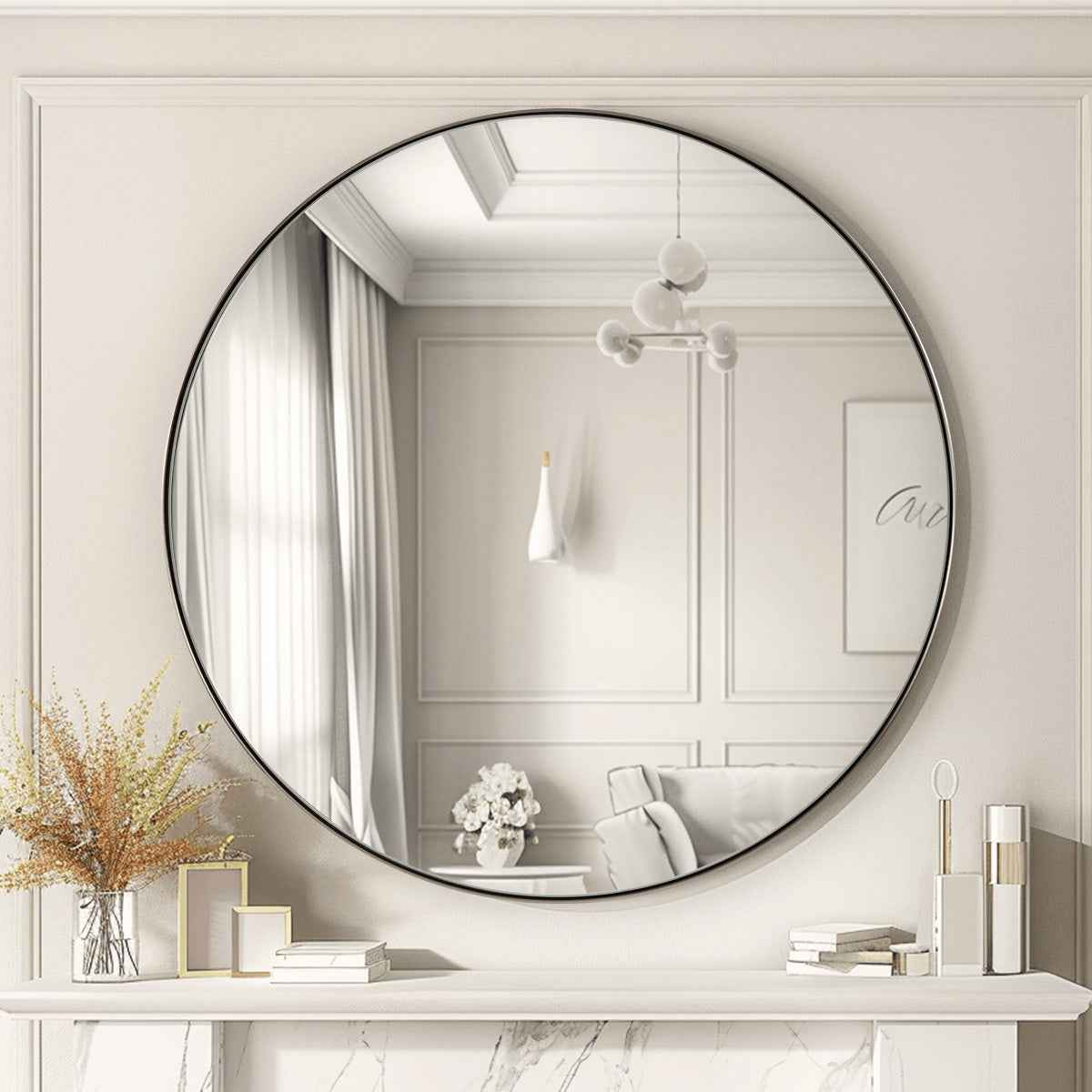 Contemporary Round Bathroom Mirrors Circle Wall Mirrors | Stainless Steel Frame