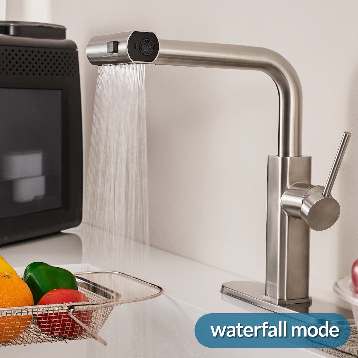 Modern Stainless Steel Single Hole Kitchen Faucet with Pull-Out Sprayer