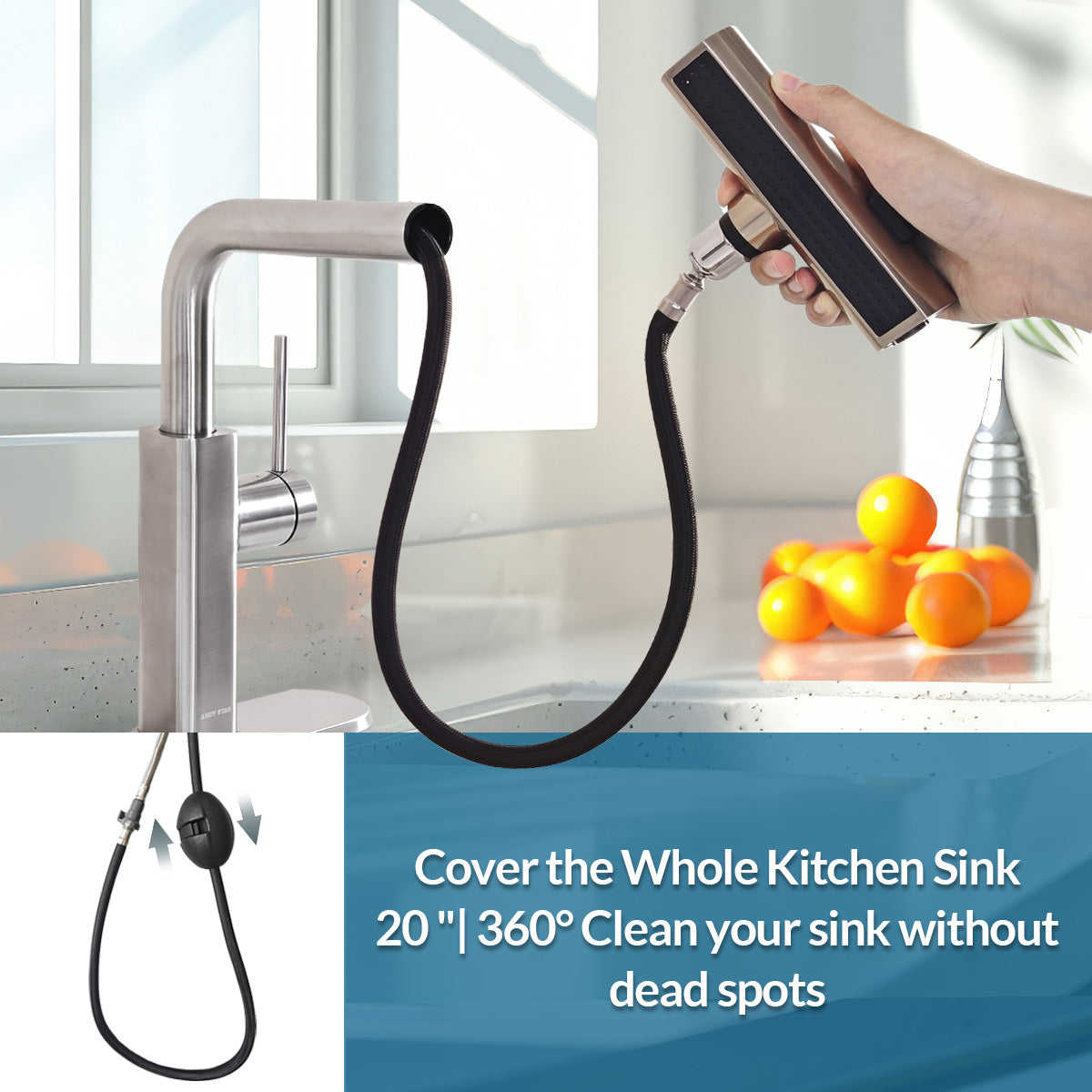 Modern Stainless Steel Single Hole Kitchen Faucet with Pull-Out Sprayer