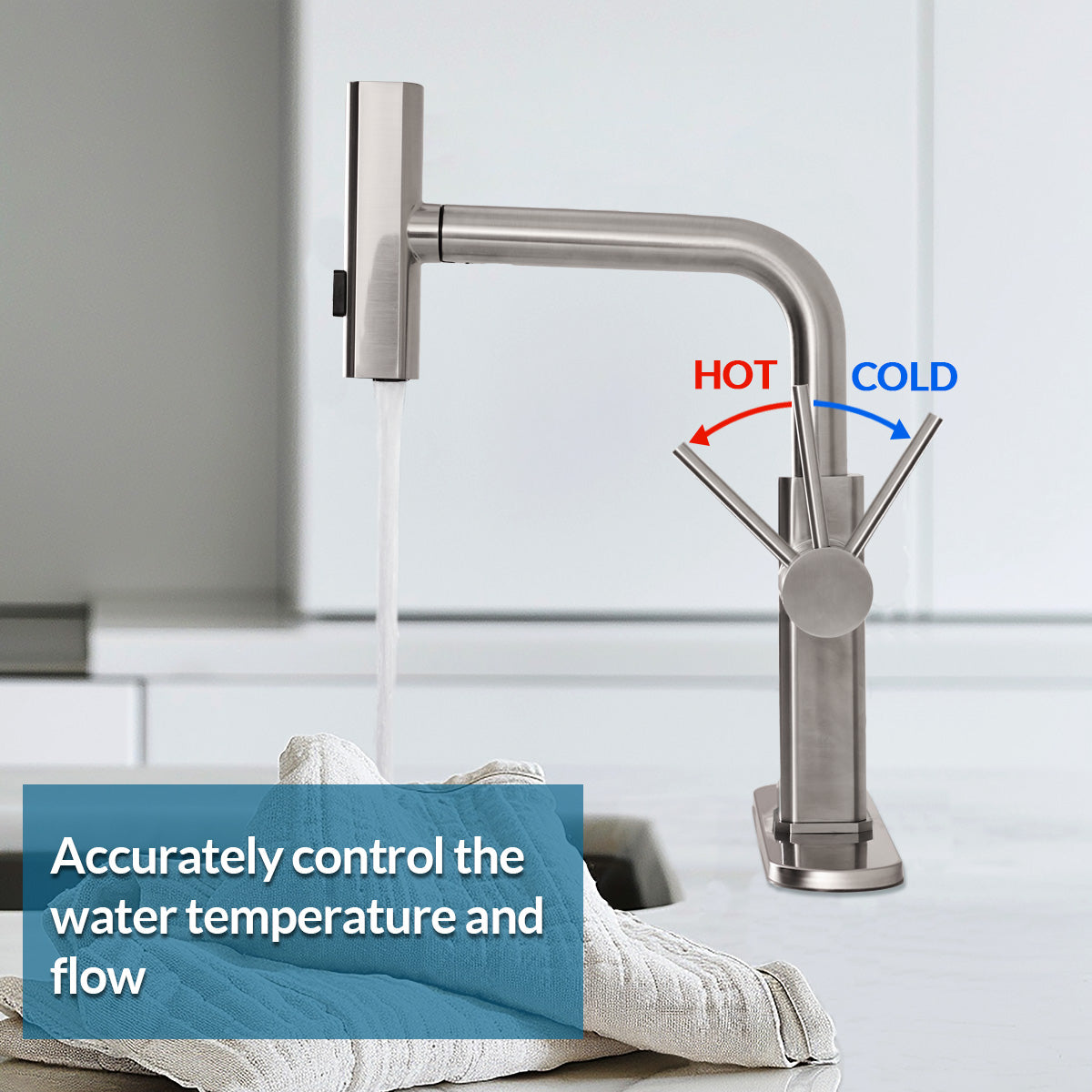 Modern Stainless Steel Single Hole Kitchen Faucet with Pull-Out Sprayer