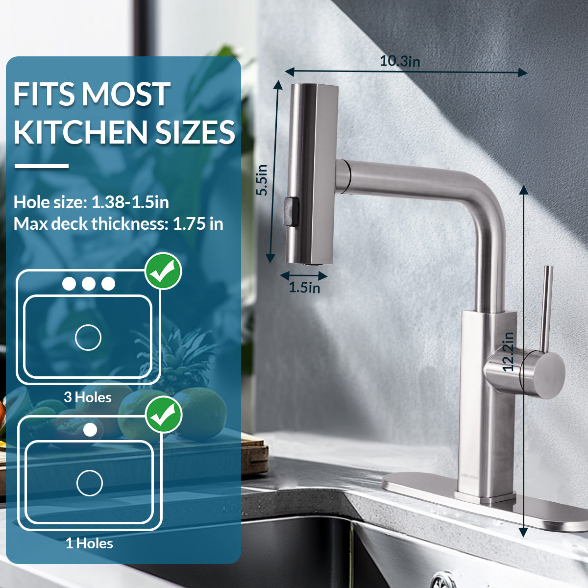 Modern Stainless Steel Single Hole Kitchen Faucet with Pull-Out Sprayer