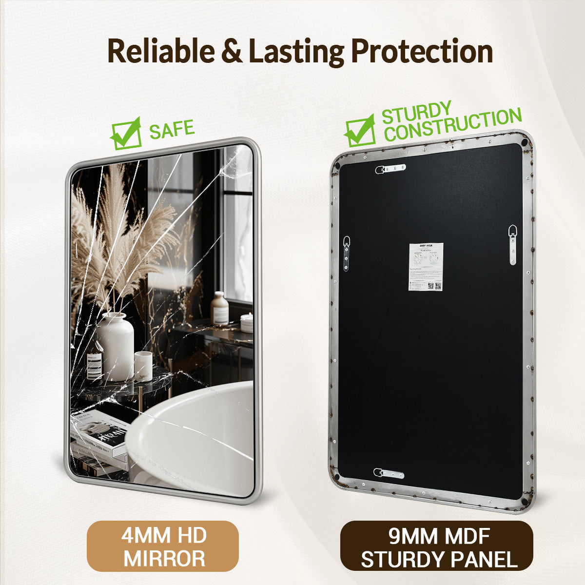 Contemporary Rectangle Bathroom Mirror |Rounded Stainless Steel Framed