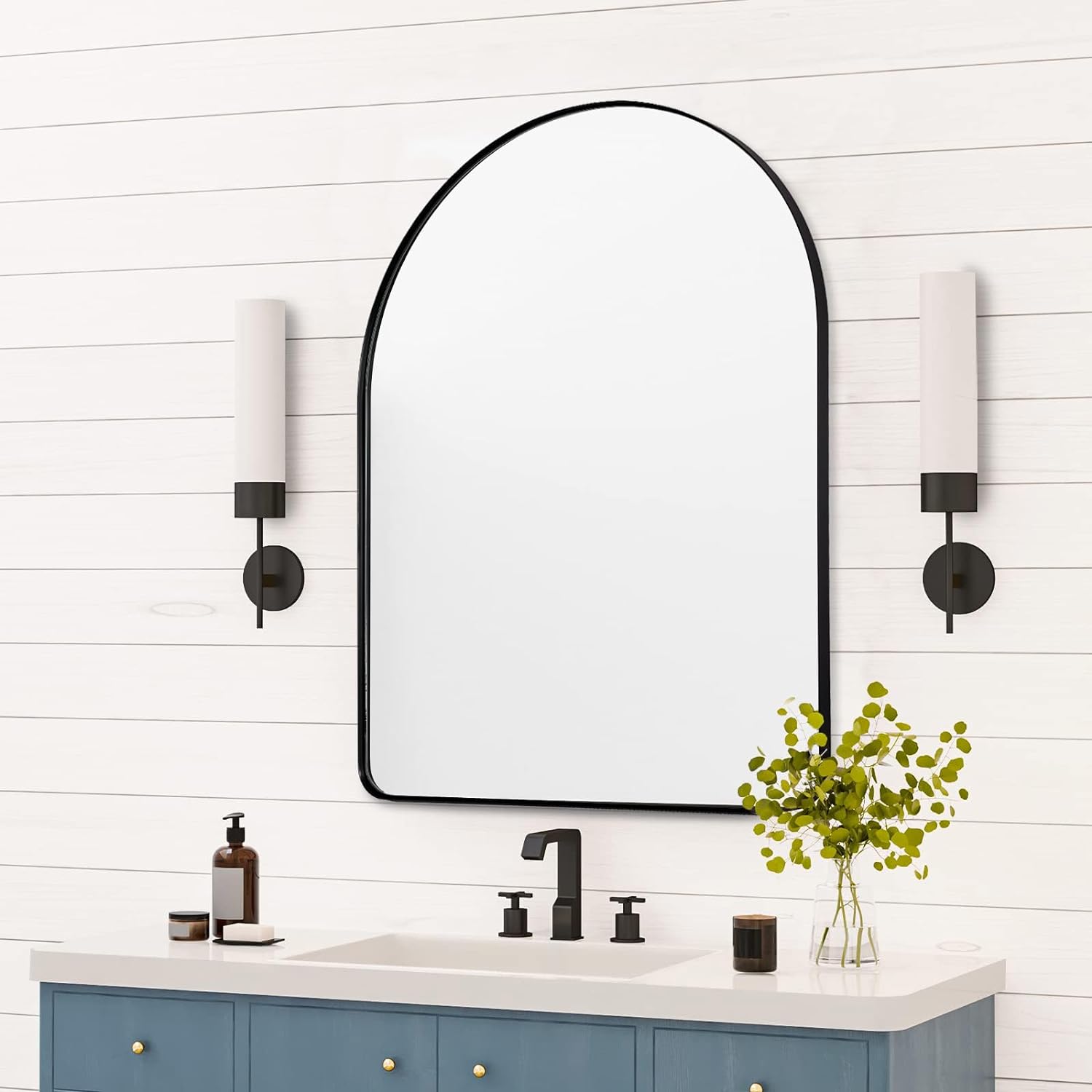 Contemporary Arched Bathroom Vanity Mirror | Stainless Steel Frame