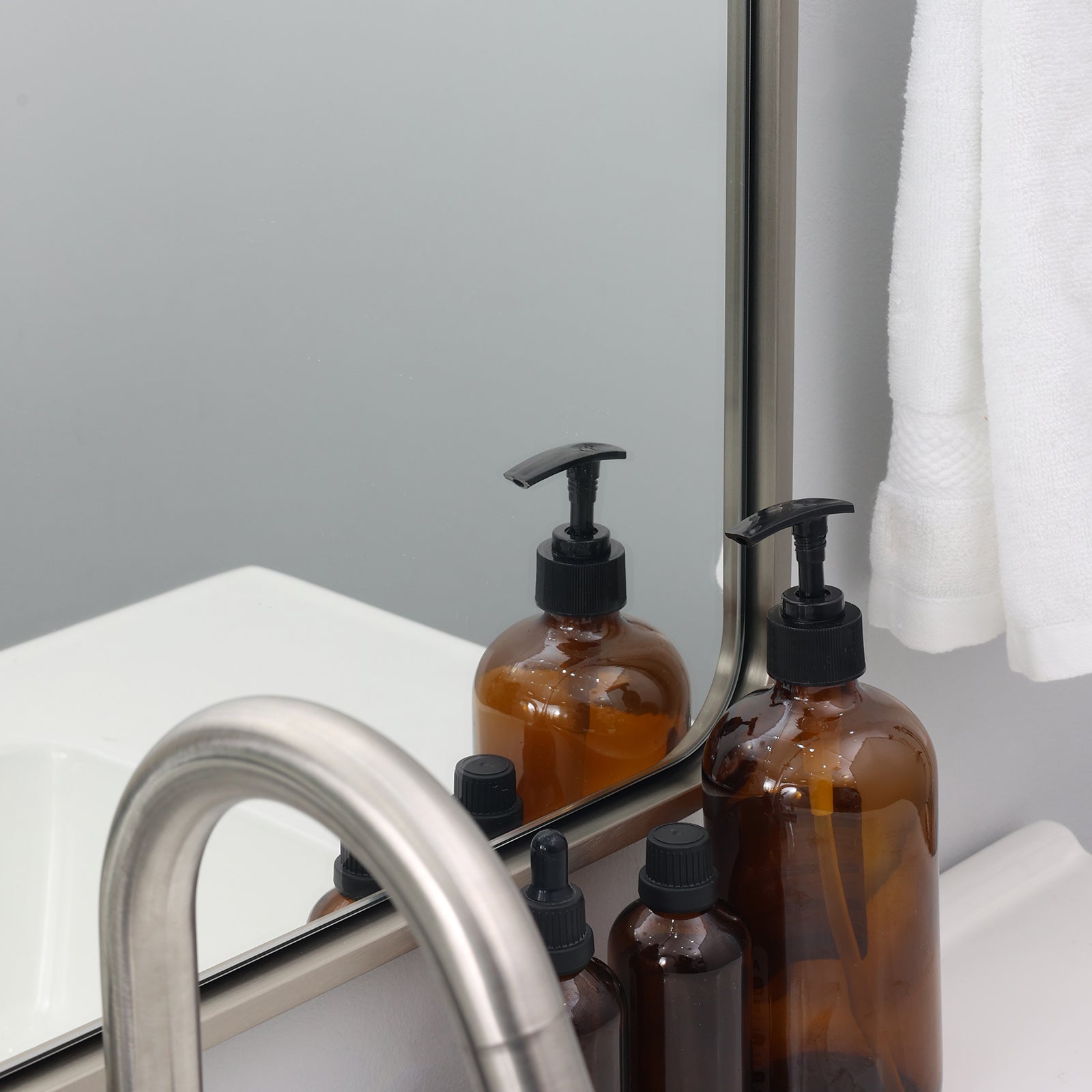 Contemporary Bold Stainless Steel Framed Arched Wall Mirrors for Bathroom, Living Room, Entry