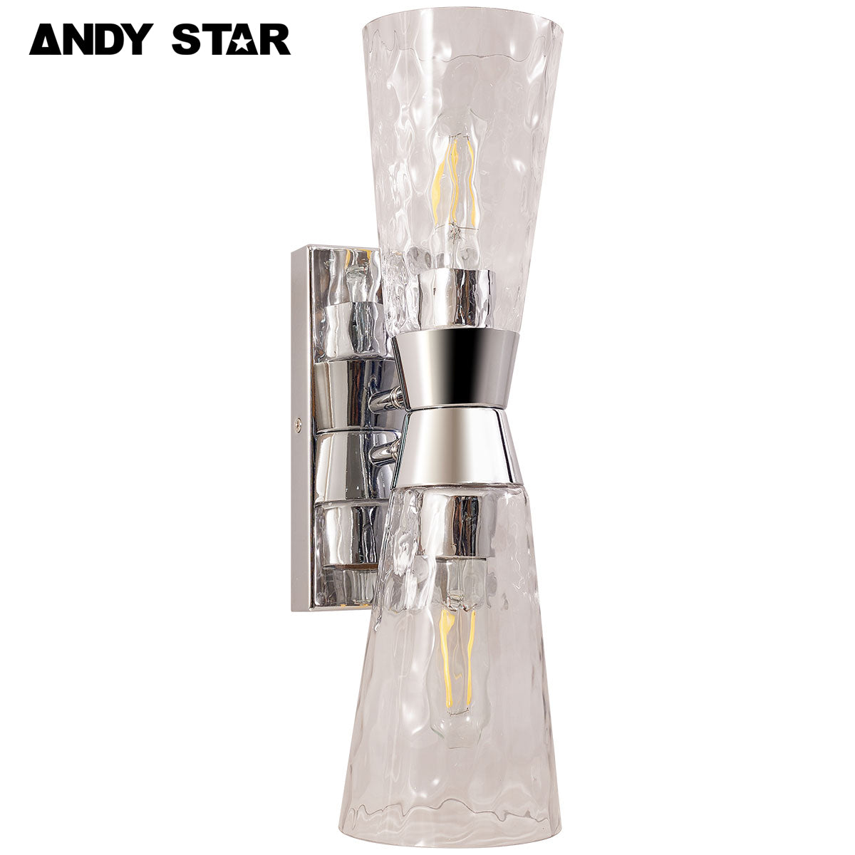 ANDY STAR Industrial 2-Light Tapered Light Fixtures with Hammered Glass Shade, Modern wall sconces for Bathroom, Living Room, vertical& Horizontal