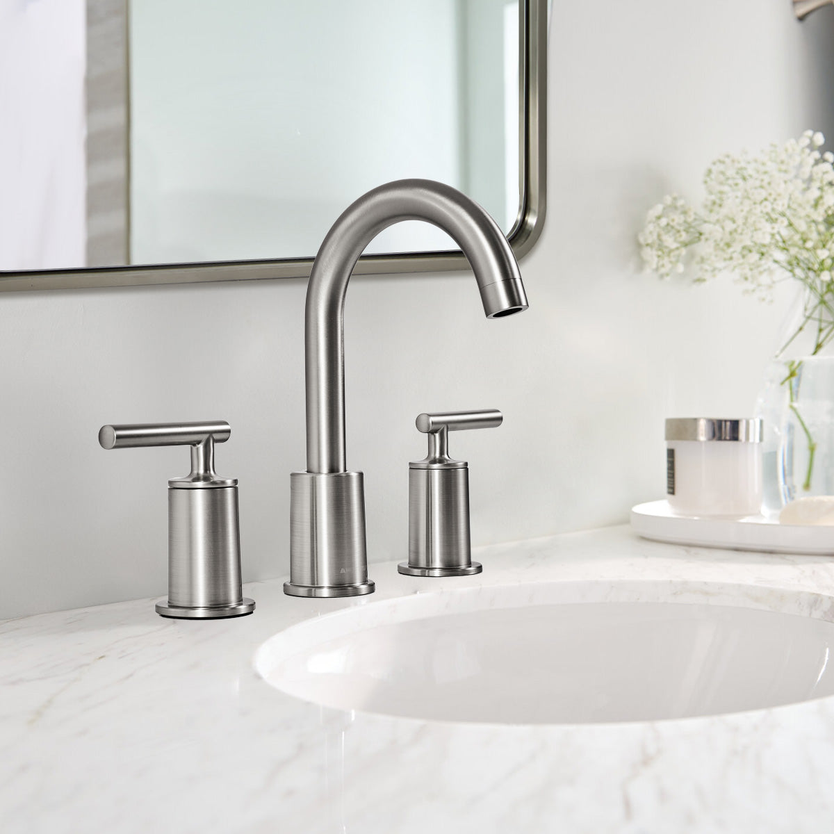 ANDY STAR Bathroom Faucet 3 Hole, 360 Degree Swivel Spout Bathroom Sink Faucet with 2 Level Handle of Hot&Cold Water Control