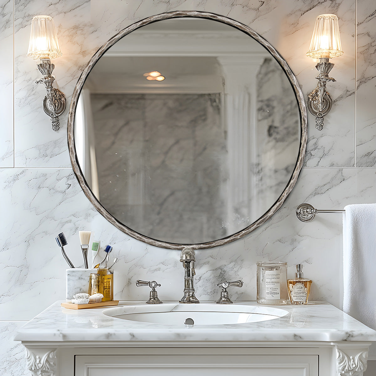 Antique Hand Hammer Forged Iron Mirror Circle Wrought Iron Mirror Round Wall Mirror