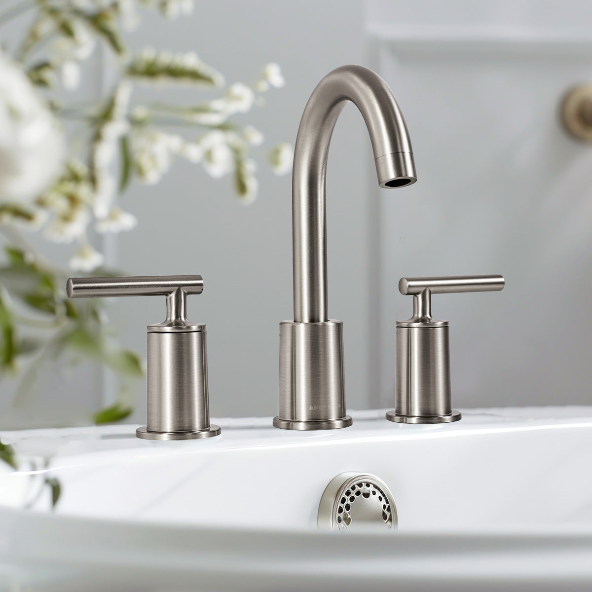 ANDY STAR Bathroom Faucet 3 Hole, 360 Degree Swivel Spout Bathroom Sink Faucet with 2 Level Handle of Hot&Cold Water Control