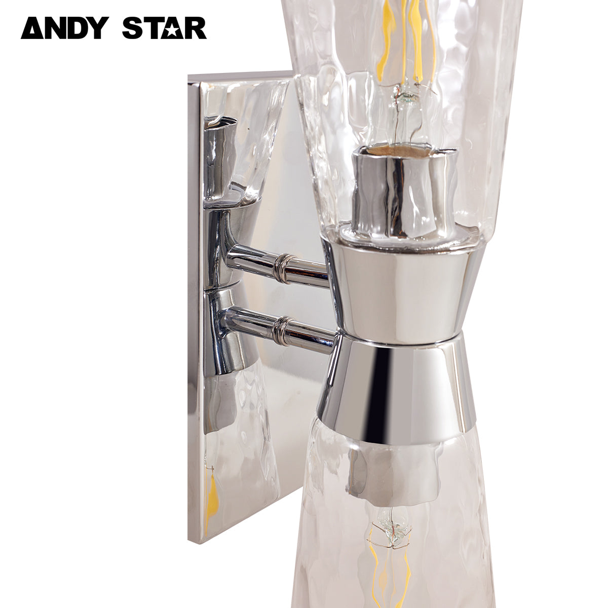 ANDY STAR Industrial 2-Light Tapered Light Fixtures with Hammered Glass Shade, Modern wall sconces for Bathroom, Living Room, vertical& Horizontal