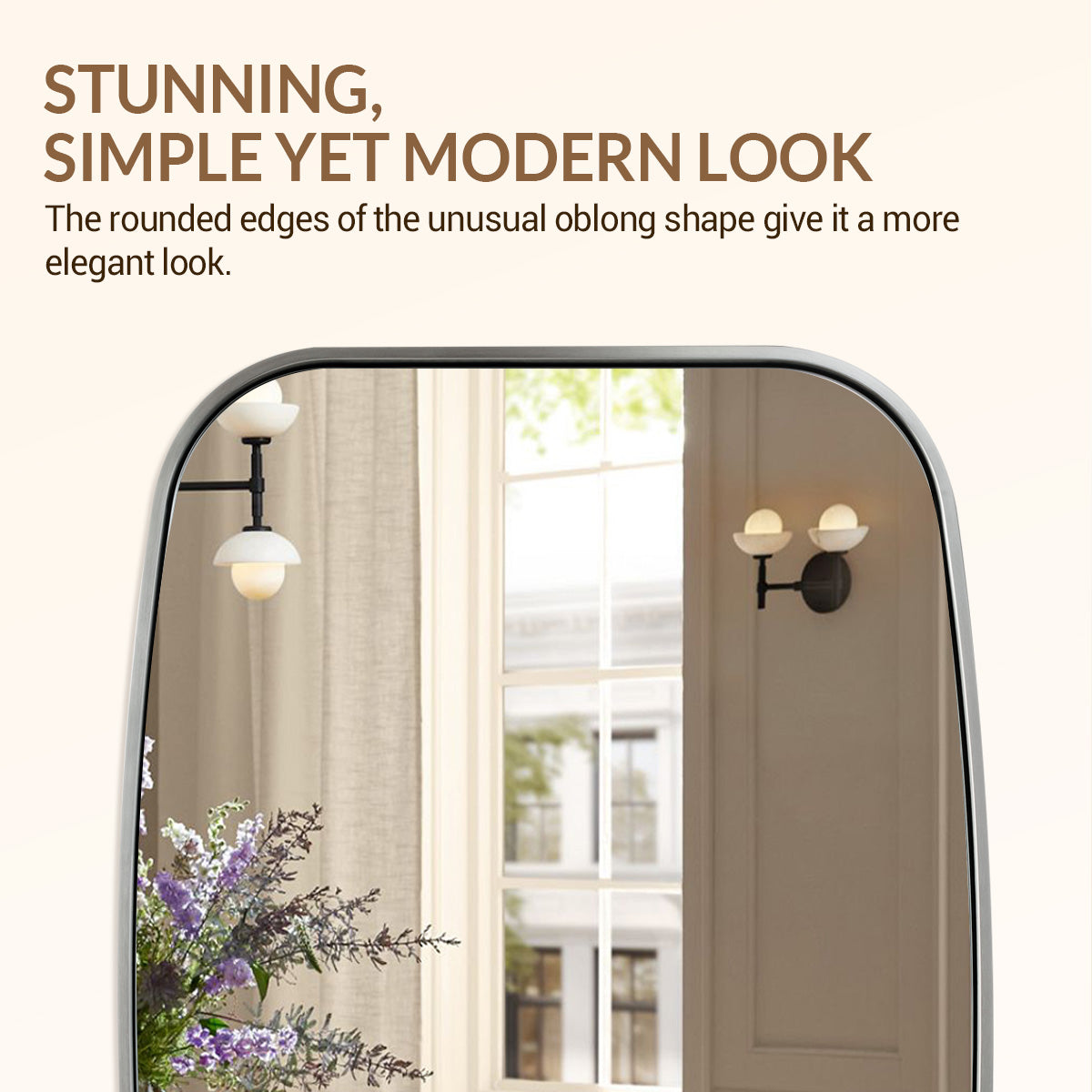 Contemporary Long Oval Oblong Bathroom Mirror | Stainless Steel Frame