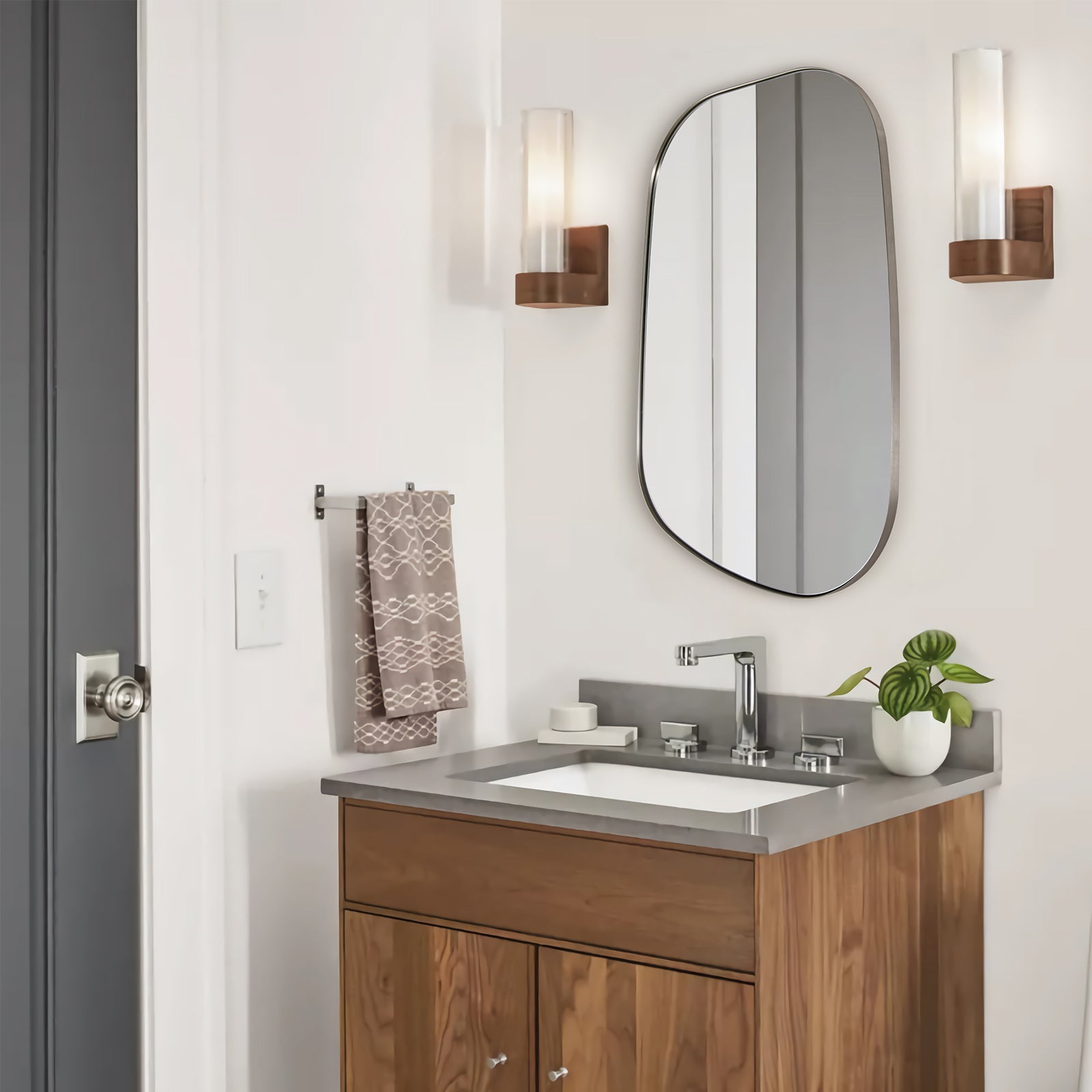 Asymmetrical Irregular Bathroom Wall Mirror | Stainless Steel Frame