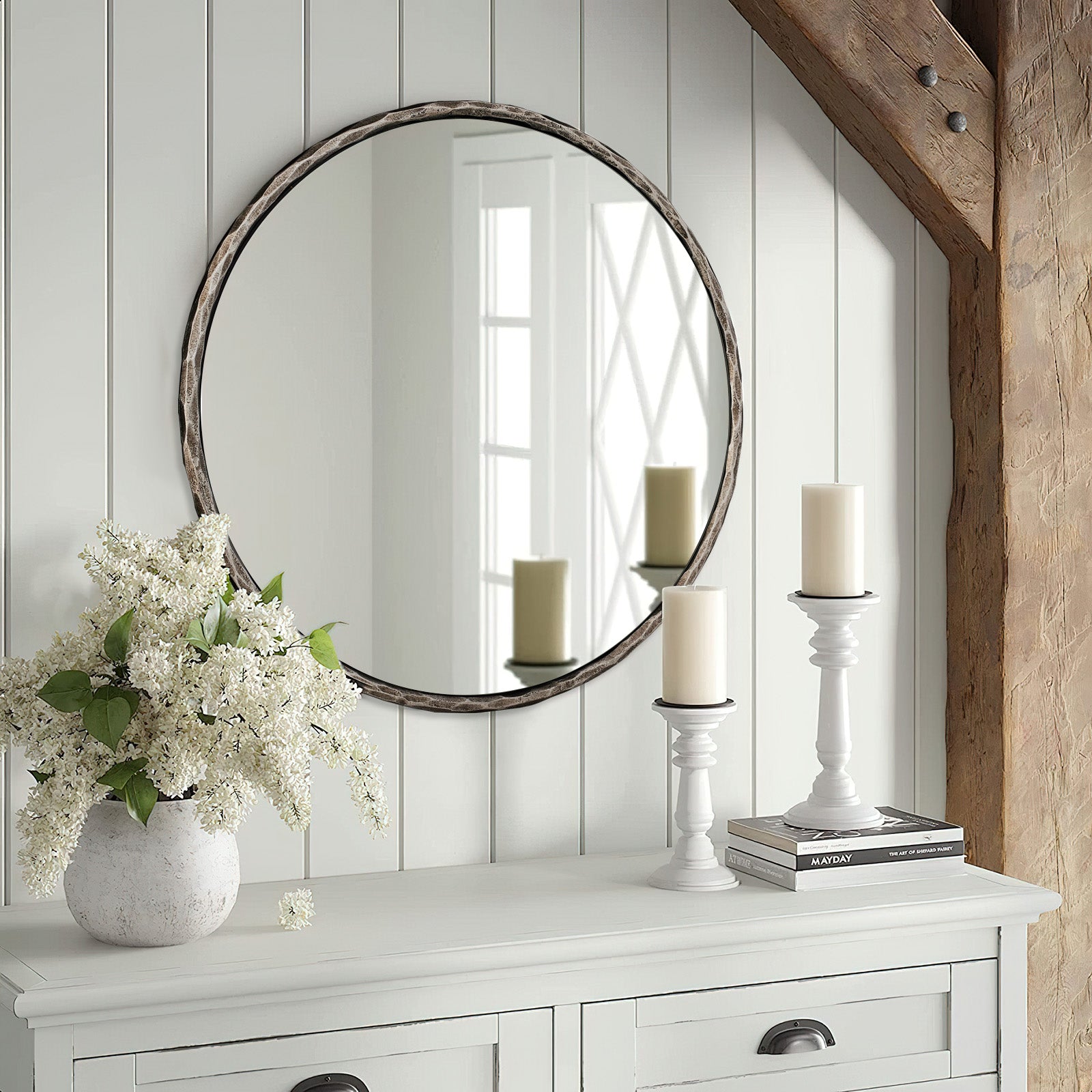 Antique Hand Hammer Forged Iron Mirror Circle Wrought Iron Mirror Round Wall Mirror