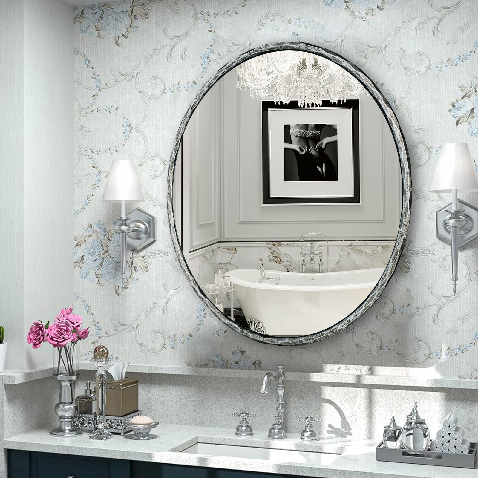 Antique Hand Hammer Forged Iron Mirror Circle Wrought Iron Mirror Round Wall Mirror